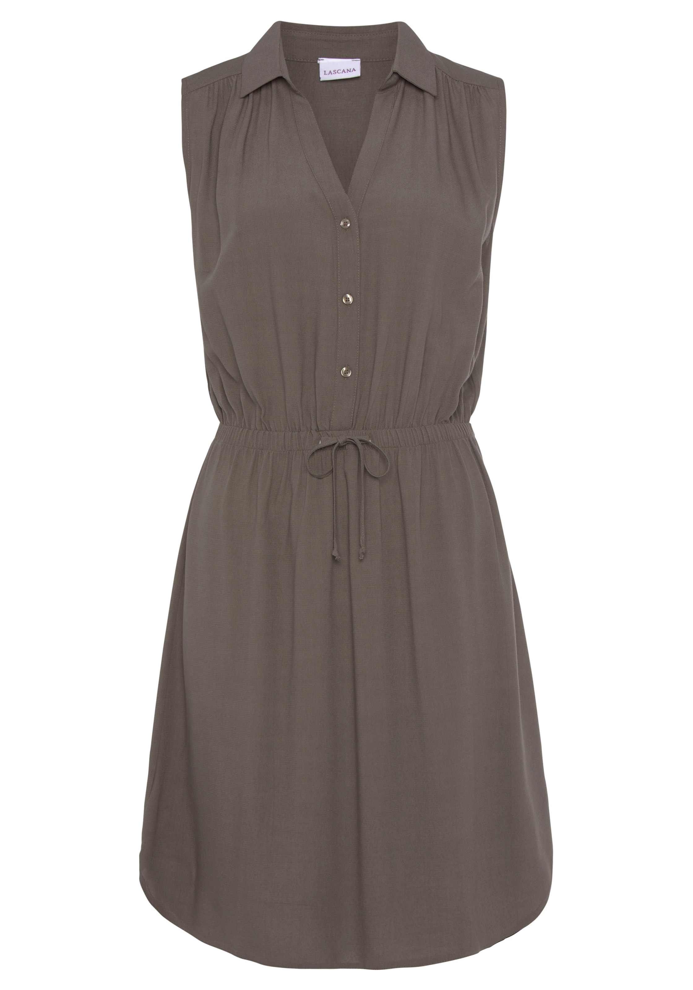 LASCANA Sommerkleid, Hemdblusenkragen und V-Ausschnitt, Blusenkleid mit Gummizug