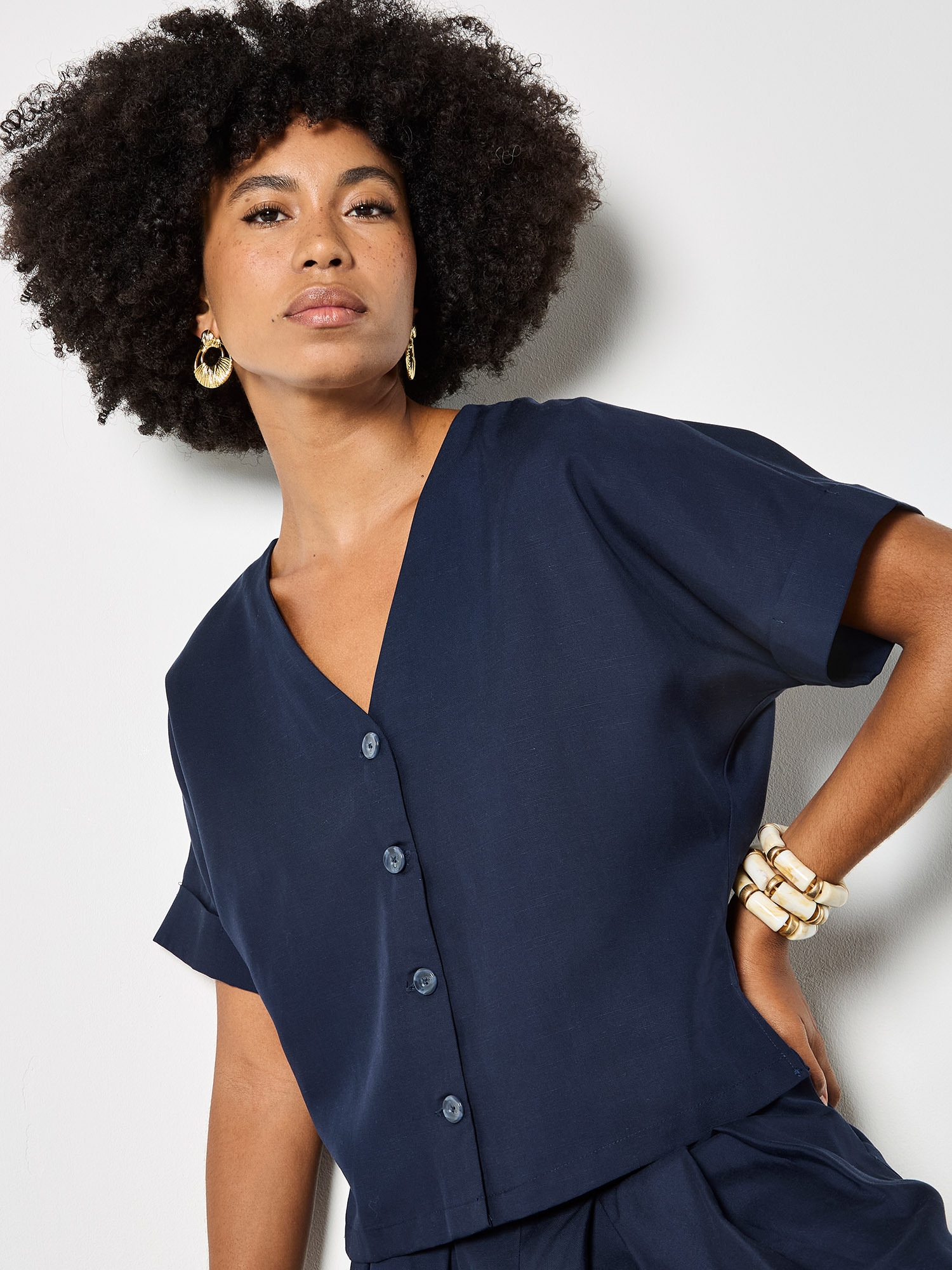 Apricot Shirtbluse "Leichtes Shirt mit V-Ausschnitt" mit Knopfleiste