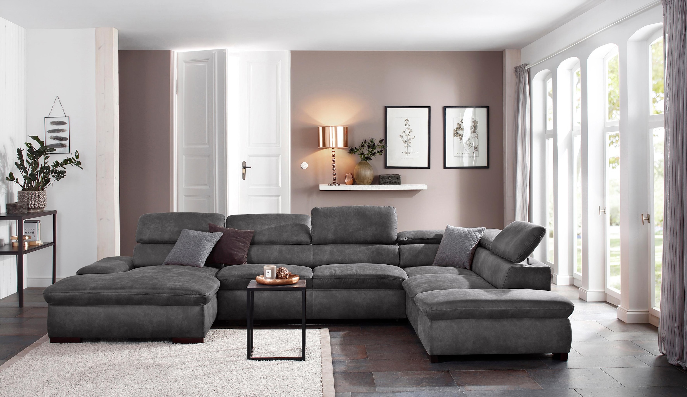 OTTO home Wohnlandschaft "Alberto U-Form, B: 350 cm, mit Kopfteilverstellung, XXL-Sofa" mit Schlaffunktion, Couch mit Lederoption