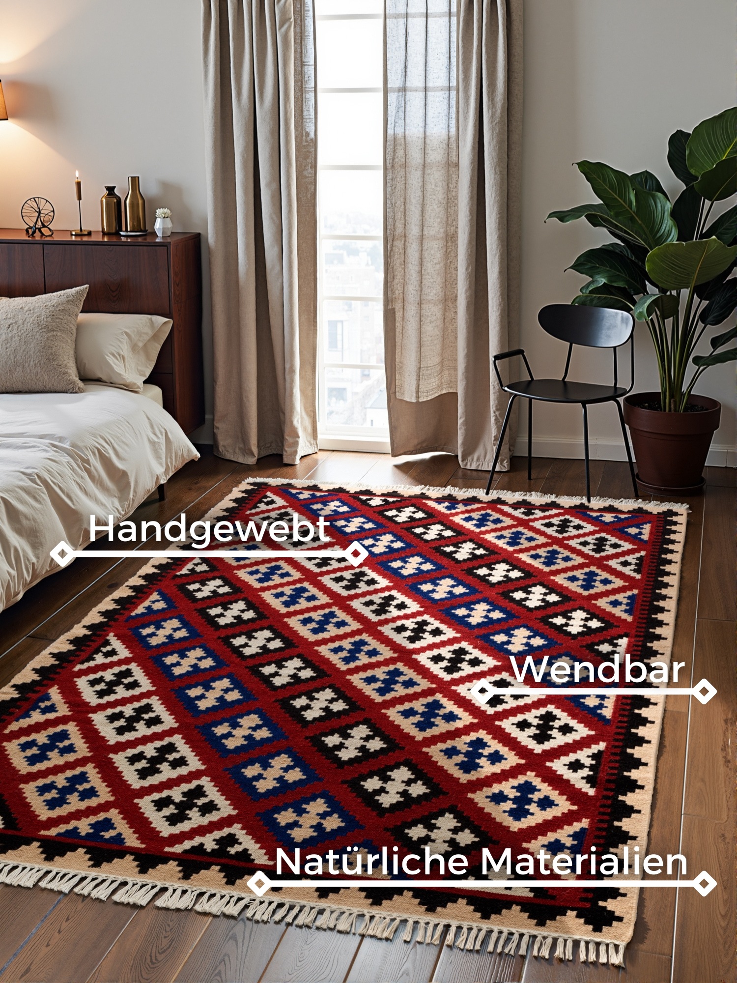 Thumbnail - HANSE Home Teppich "Kelim Rami" rechteckig 3 mm Höhe Wolle, Baumwolle, Natur, Handgewebt, orientalisch, Boho, traditione...