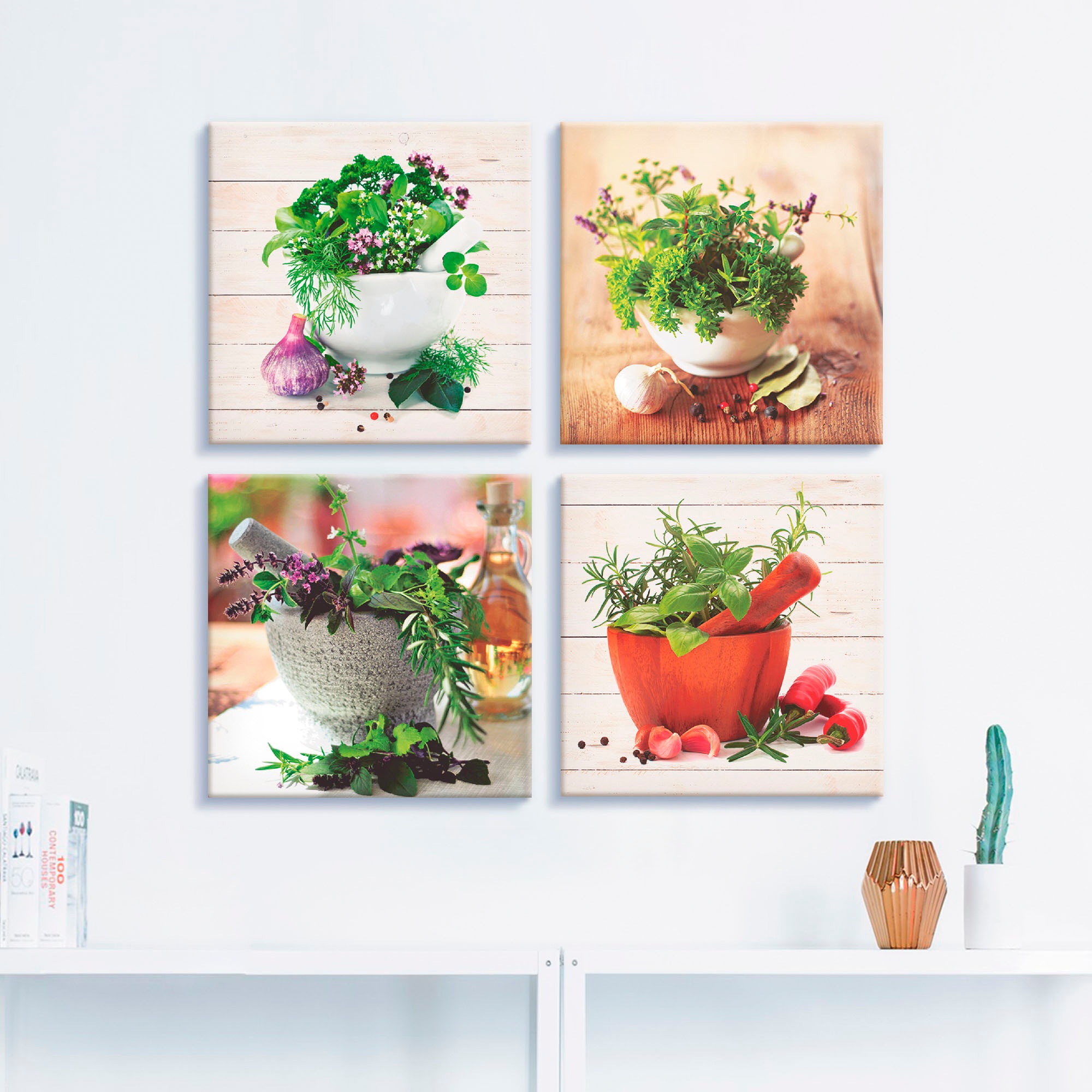 Artland Leinwandbild "Frische Kräuter und Gewürze" Arrangements 4 Stk. tlg. günstig online kaufen