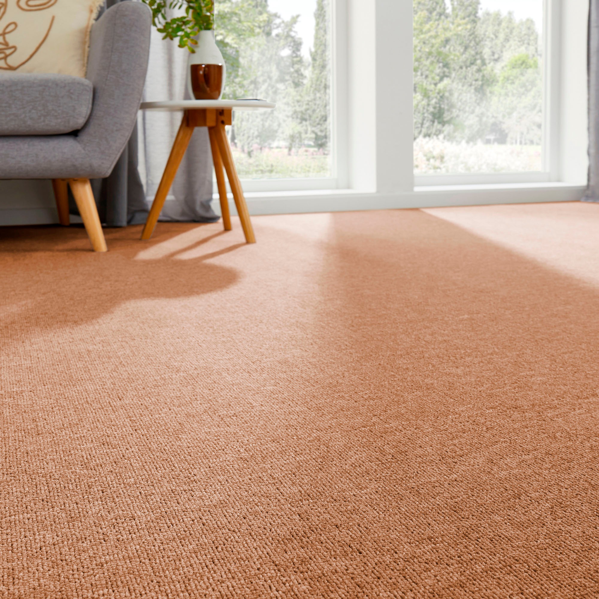 Teppichboden ANDIAMO "Bob, Feinschlinge, Gesamthöhe 4,5 mm, Made in Netherlands", braun (cognac), B:400cm L:200cm, Kunstfaser, Teppiche, meliert, Breite 200, 400 oder 500 cm, strapazierfähig & pflegeleicht