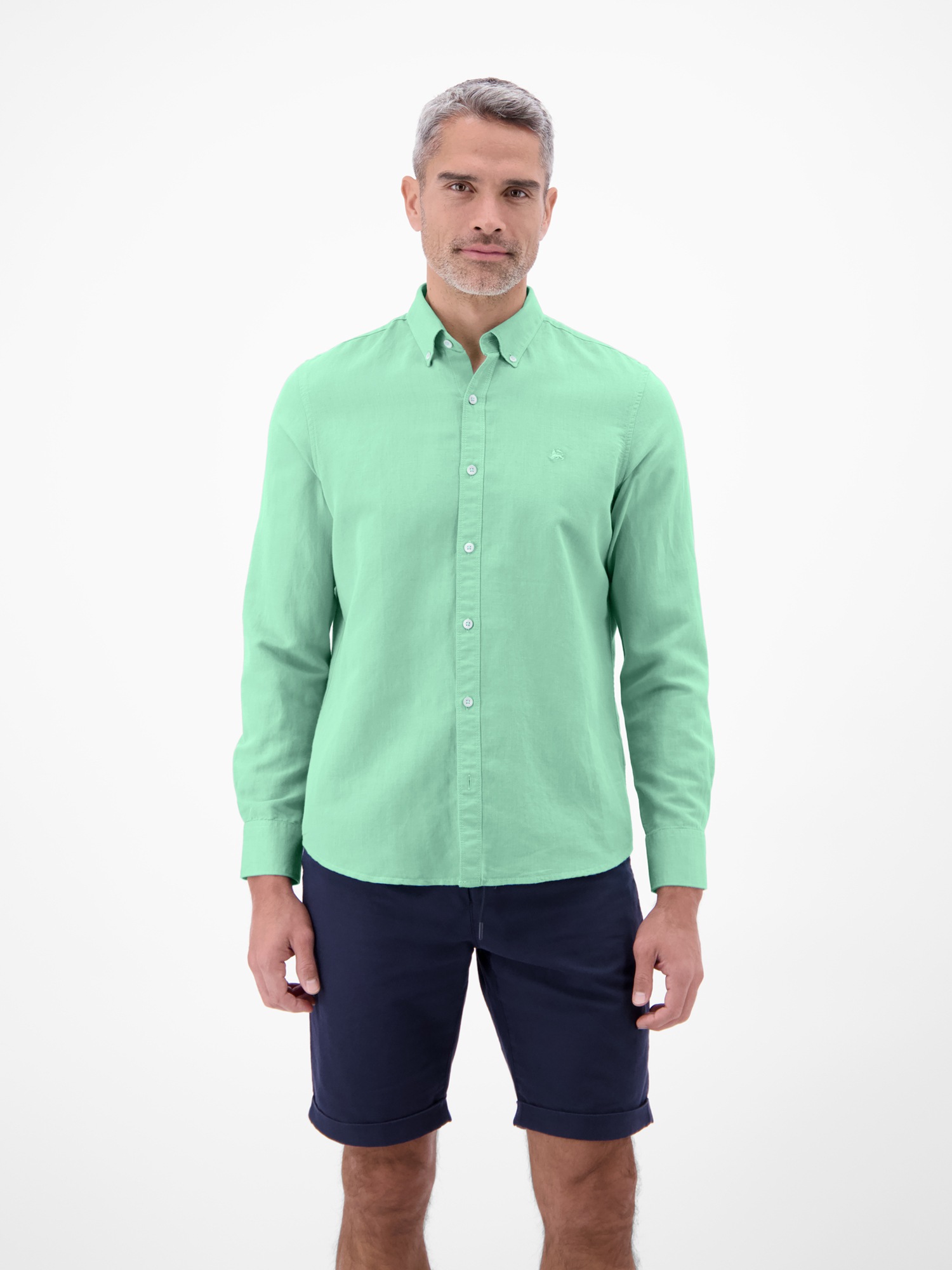 Langarmhemd LERROS "Herrenhemd aus Baumwoll-Leinen-Mix", Herren, Gr. XXL, Normalgrößen, mint water, 55% Leinen, 45% Baumwolle, Hemden, Baumwoll‑Leinen Mix, Langarm, krempelbar, ideal für warme Tage