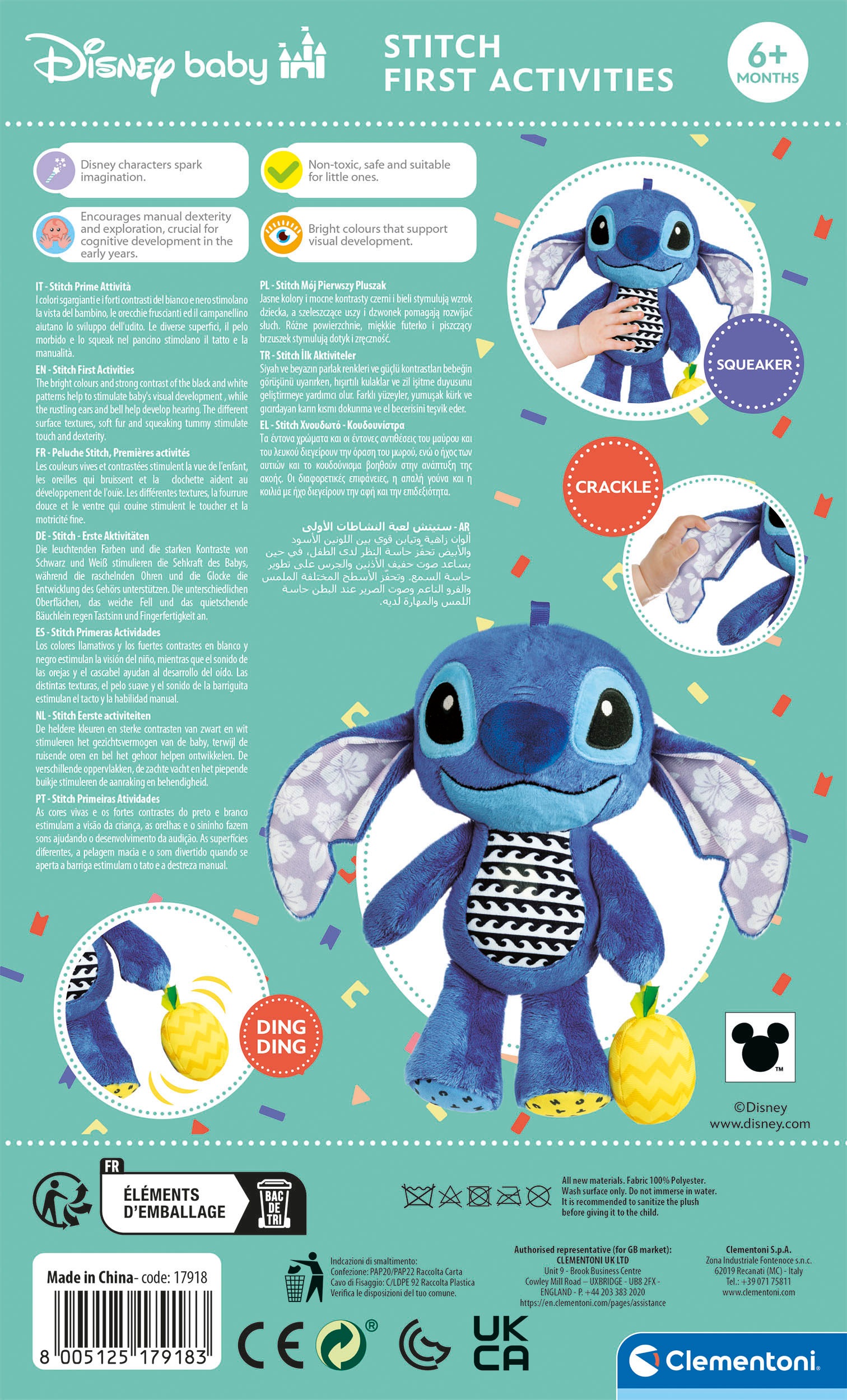 Clementoni® Plüschfigur »Disney Baby, Stitch, Erste Aktivitäten«, Made in Europe