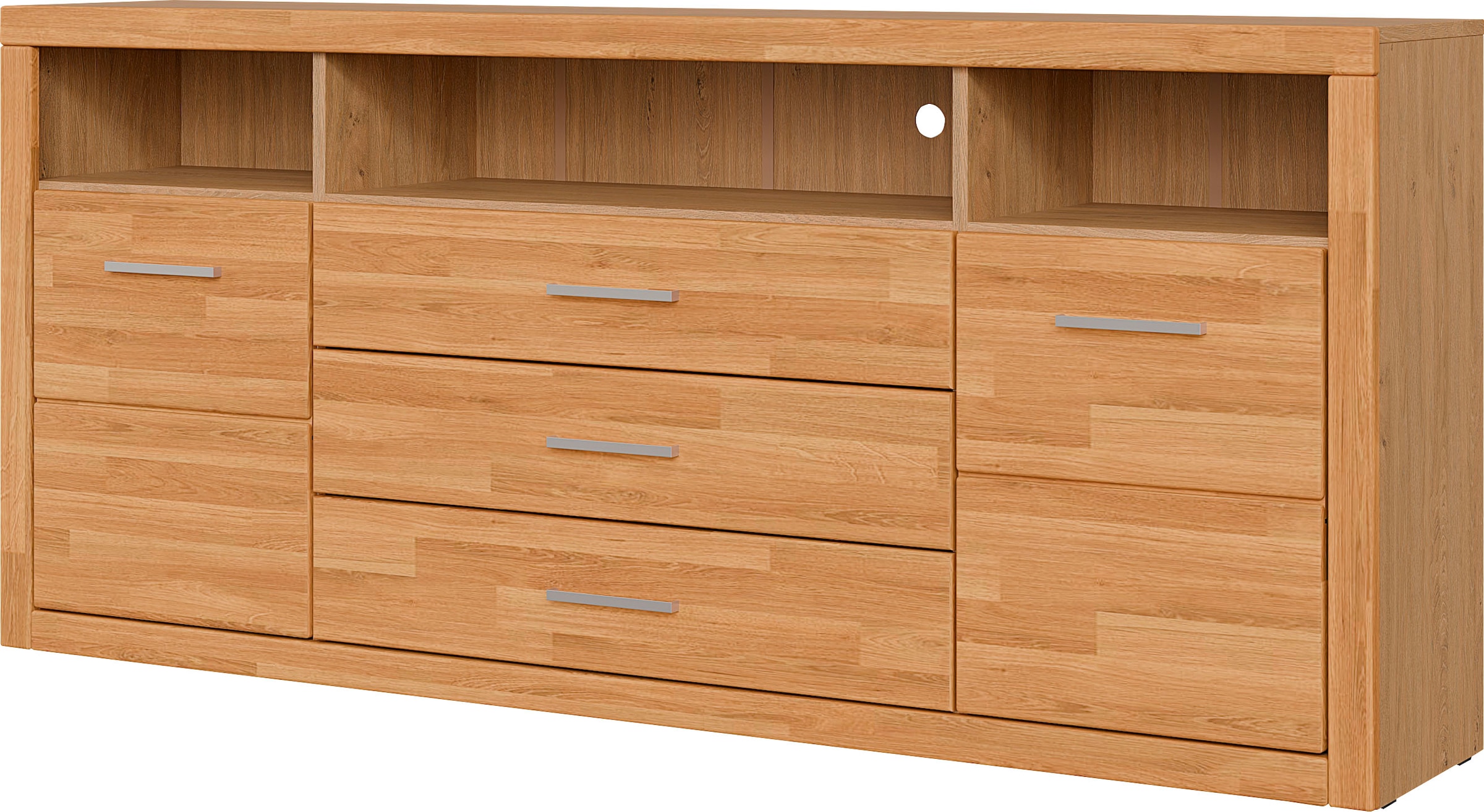 OTTO home Sideboard "Ribe,180cm breit, Fronten Massivholz,7 Fächer" Holz massiv, Holzwerkstoff, Metall Griffe,2Türen,3Schubladen