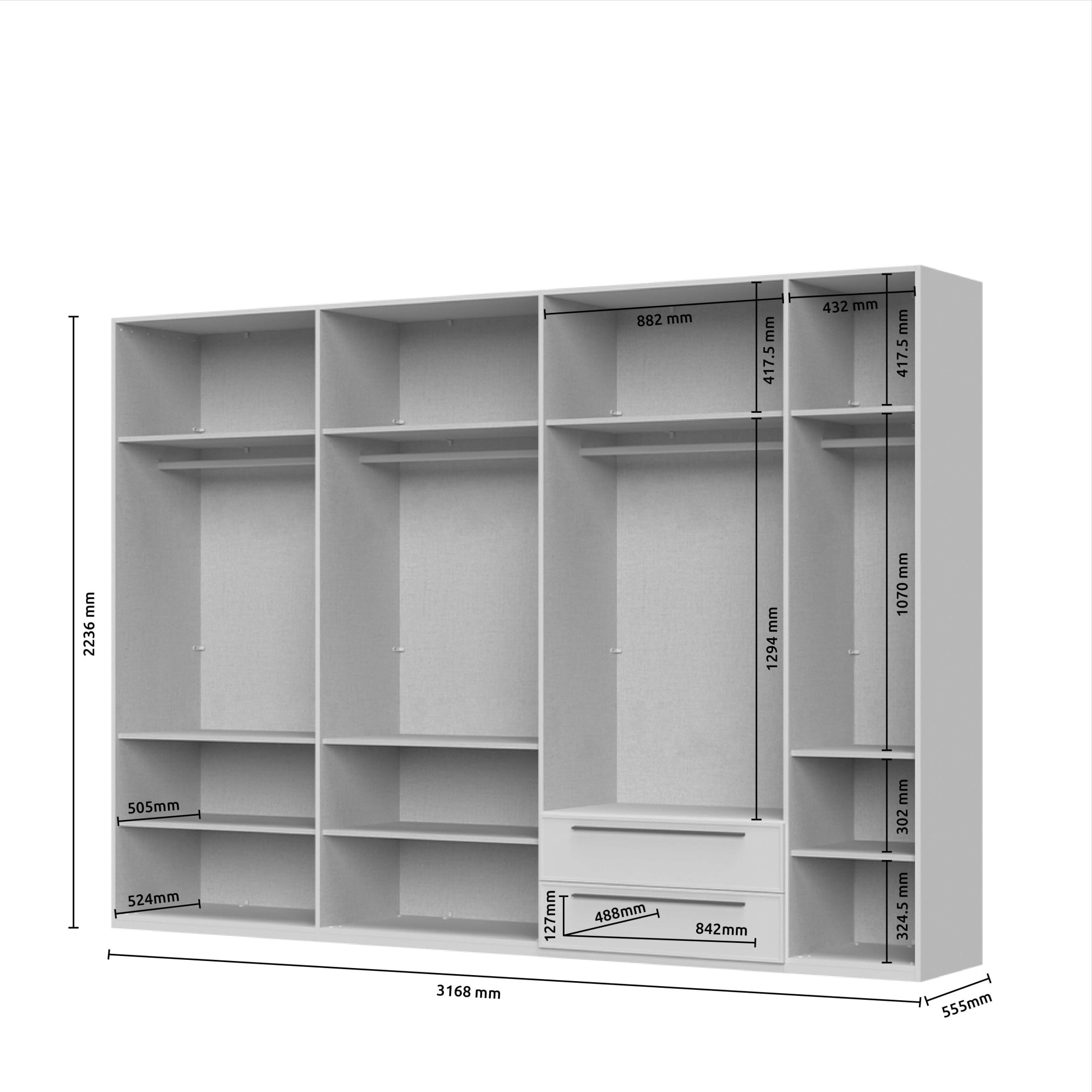 Places of Style Drehtürenschrank »Opera mit oder ohne Kranz inkl. LED-Bel.,B 227,272,317 oder 362 cm«, UV lackiert, Soft Close Funktion, Höhenverstellbare Füße
