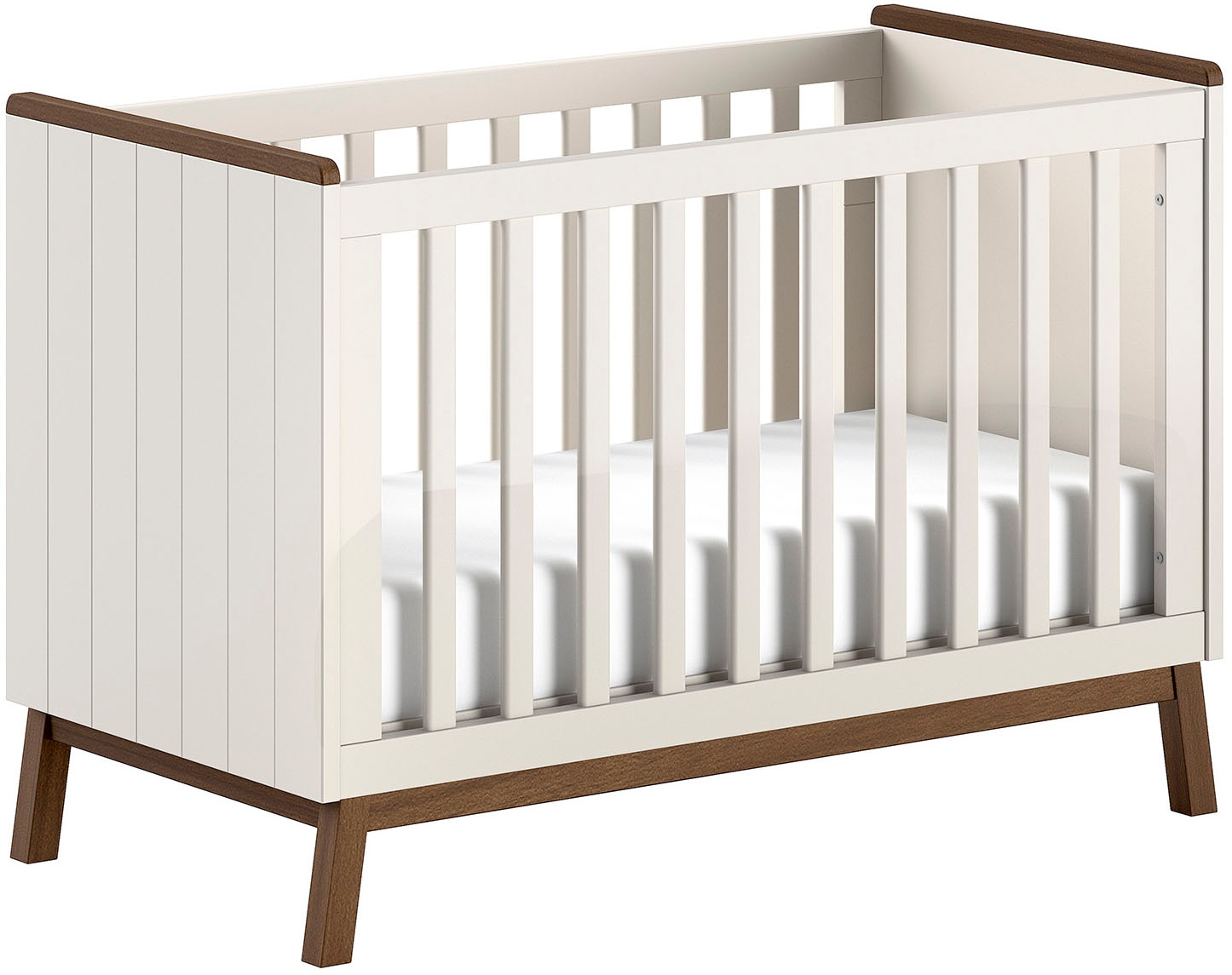 Vipack Babybett »Sezane 60x120 cm, in warmen Grau lackiert, Absatz nussbaumfarbig« stabil und standfest gebaut, mit 3-fach verstellbarem Lattenrost