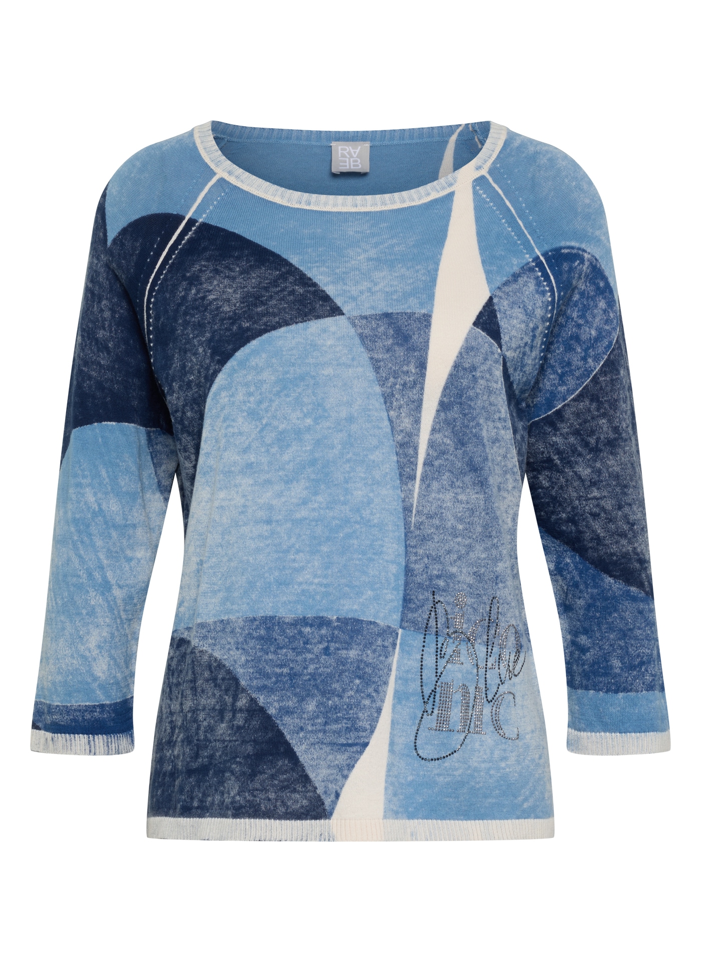 Rabe 3/4 Arm-Pullover mit Rundhalsausschnitt / Grafischer Print / Glitzer-Details