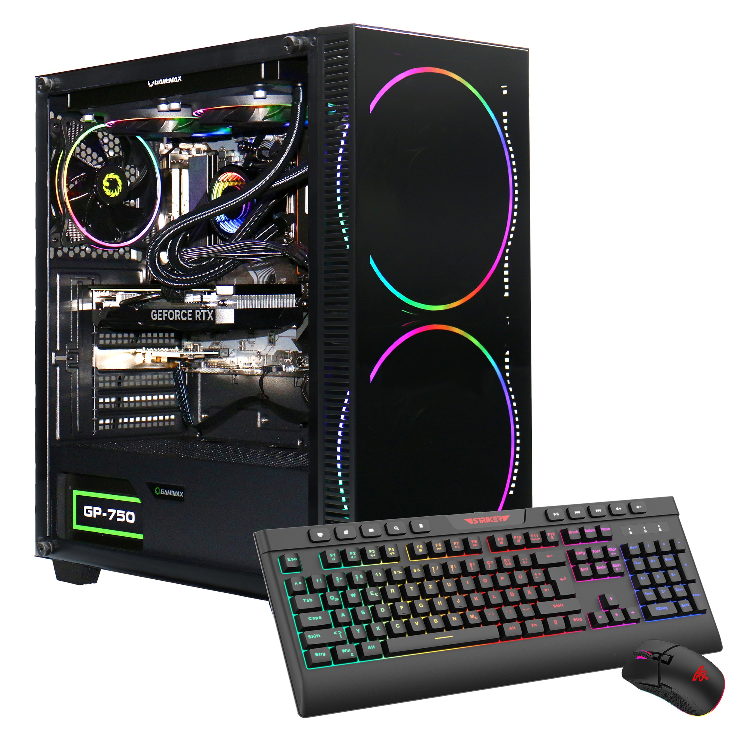 GAMEMAX Gaming-PC "Black Hole 7963 AMD Ryzen 5 7500F 16GB DDR5 RAM 1TB SSD RTX 5060Ti", schwarz, Microsoft Windows 11 Home (64 Bit), 16 GB RAM 1.000 G