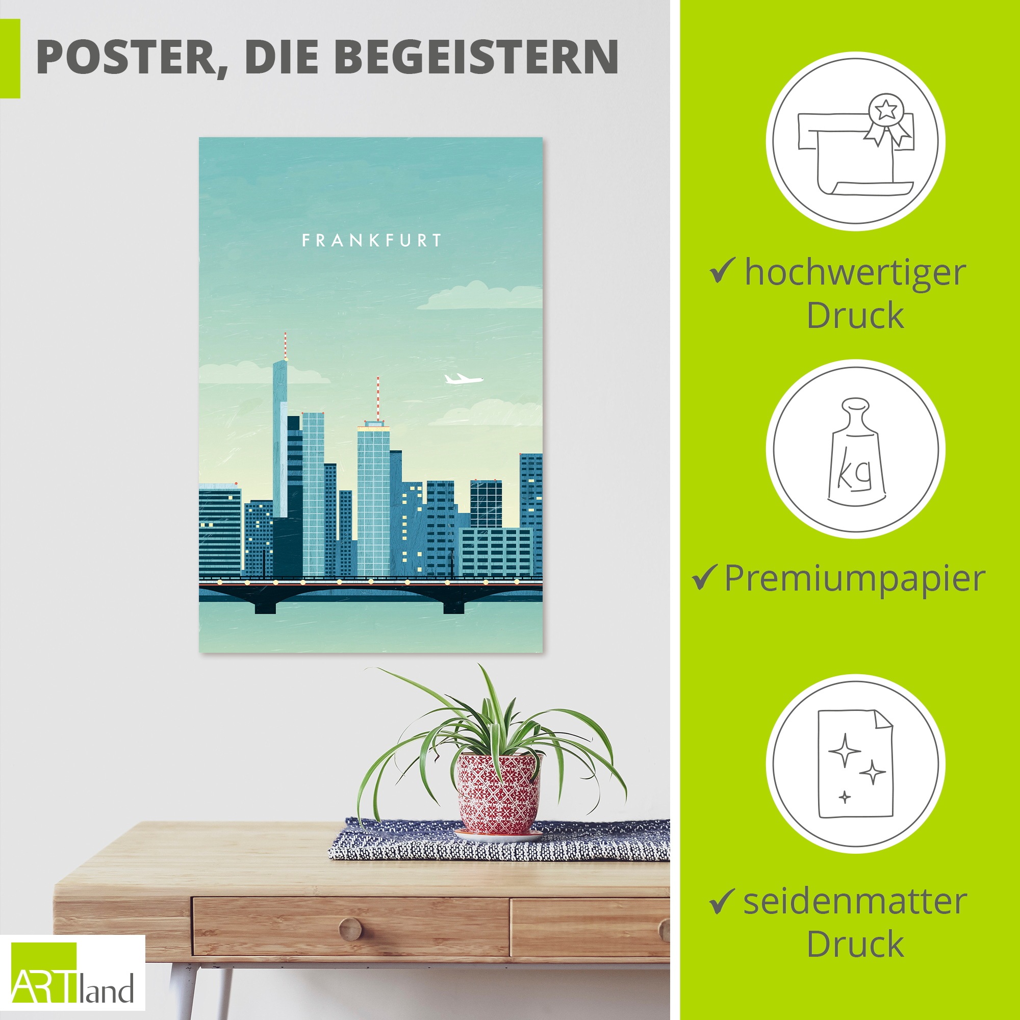 Artland Wandbild »Frankfurt« 1 Stk. tlg. als Alubild, Leinwandbild, Poster, Wandaufkleber in verschied. Größen