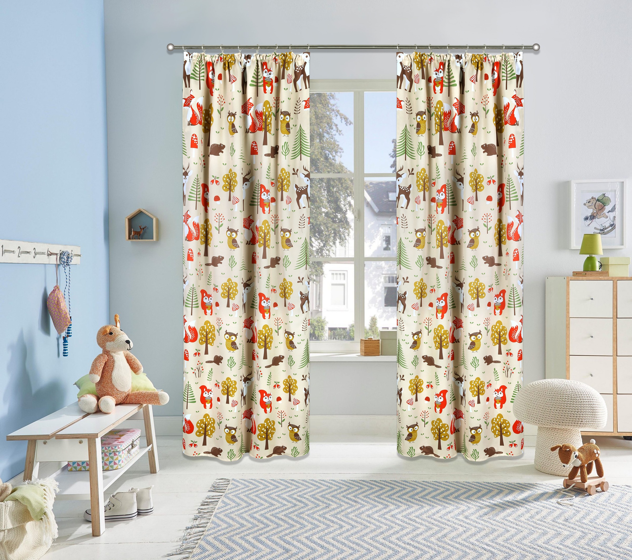 OTTO home Verdunkelungsvorhang "Waldtiere" Kräuselband 1 Stk. tlg. blickdic günstig online kaufen