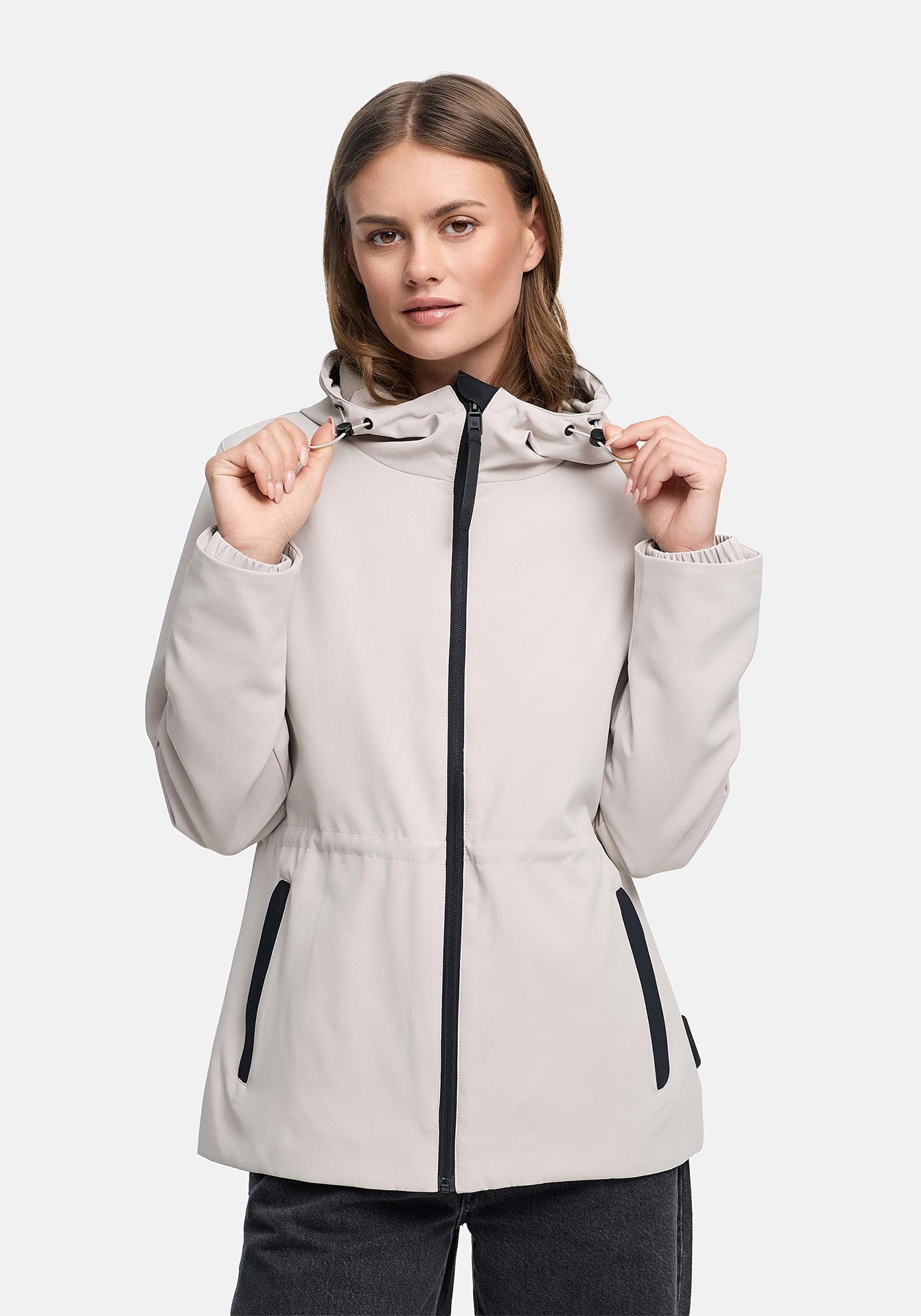 Outdoorjacke MARIKOO "Katzilein", Damen, Gr. XL, bone, Obermaterial: 100% Polyester; Futter: 100% Polyester; Wattierung: 100% Polyester; Ärmelfutter: 100% Polyester, Jacken Outdoorjacke, Leichte Übergangsjacke mit Kapuze und Kordelzug