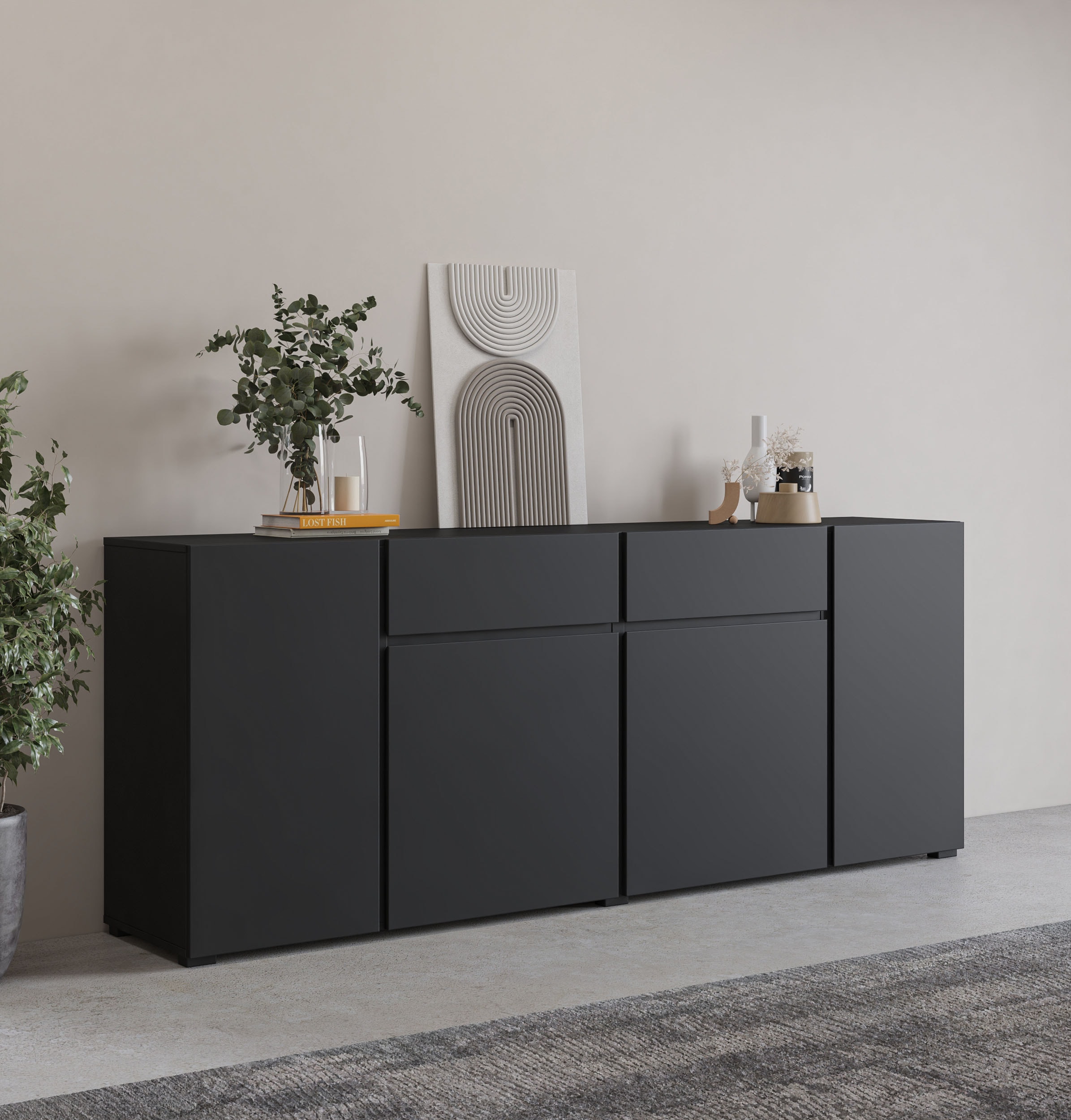OTTO home Sideboard "Asymetric,Breite 195 cm, grifflose Kommode 4 Türen/2 S günstig online kaufen