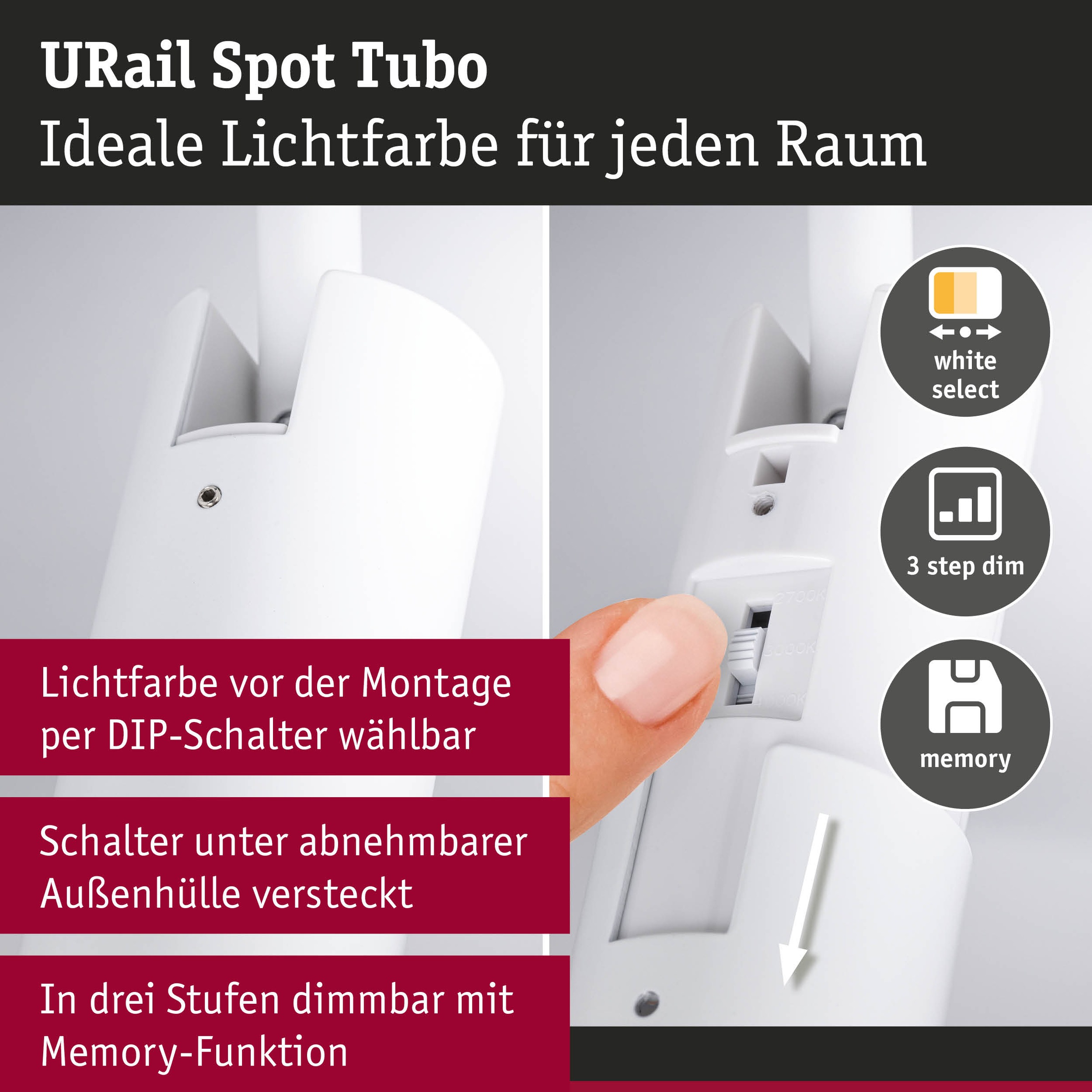 Paulmann Schienensystem-Leuchten »URail Spot Tubo 1x4W 2700-4000K 230V« LED-Modul 1 Stk. Farbwechsler 3-Step-Dim