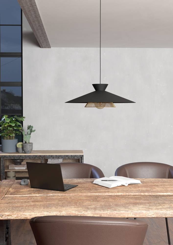 EGLO Hängeleuchte »GRIZEDALE Pendellampe, Stahl, Retro, Esszimmerlampe, Hängelampe, Lampe« E27 1 Stk. Hängeleuchte, H110 x Ø50 cm, schwarz, messing, 1X40W exkl.