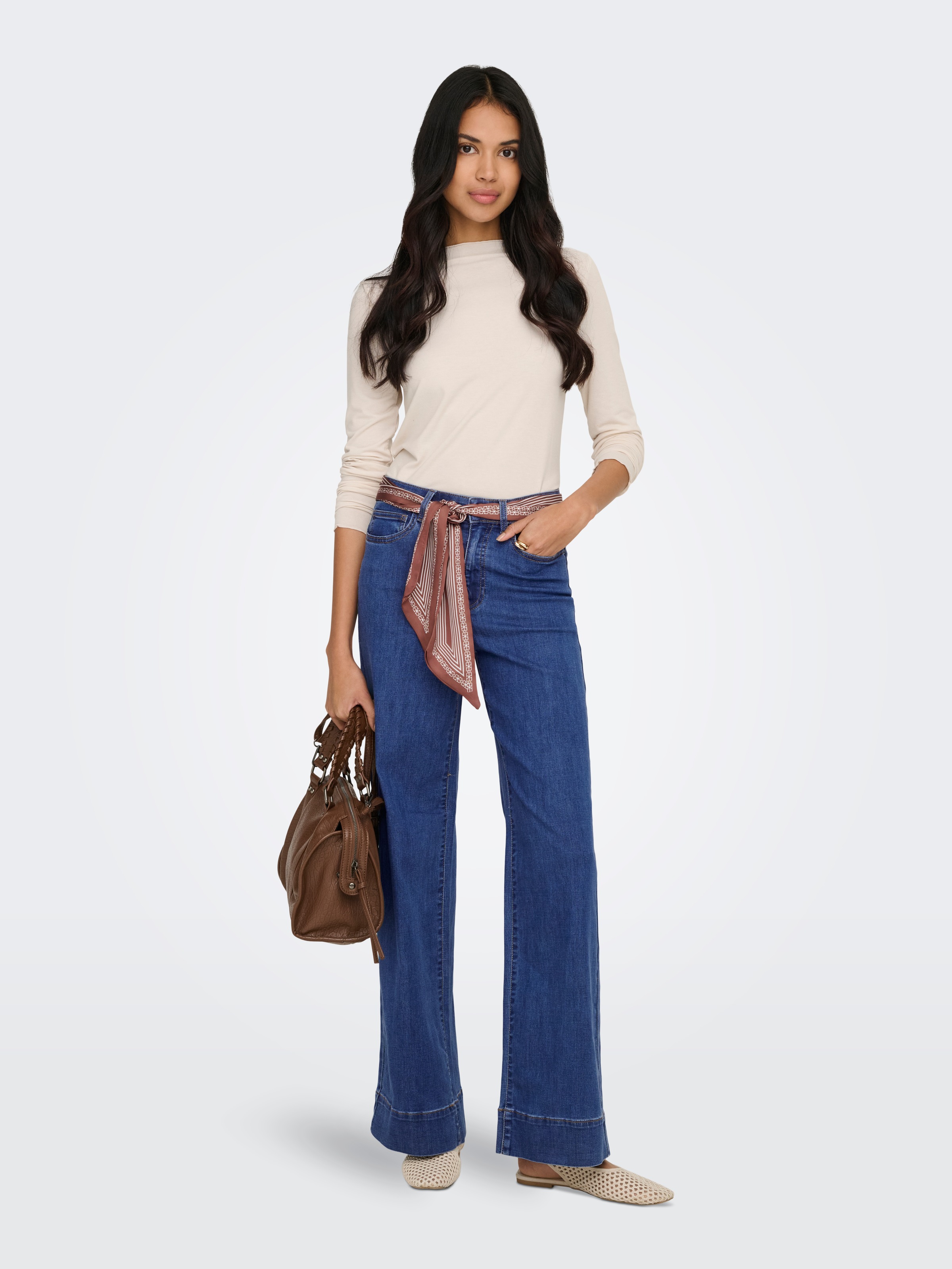 ONLY High-waist-Jeans »ONLMADISON HW WIDE SCARF DNM GUA« Materialmix, high waist, wide fit, mit modischem Tuch als Gürtel