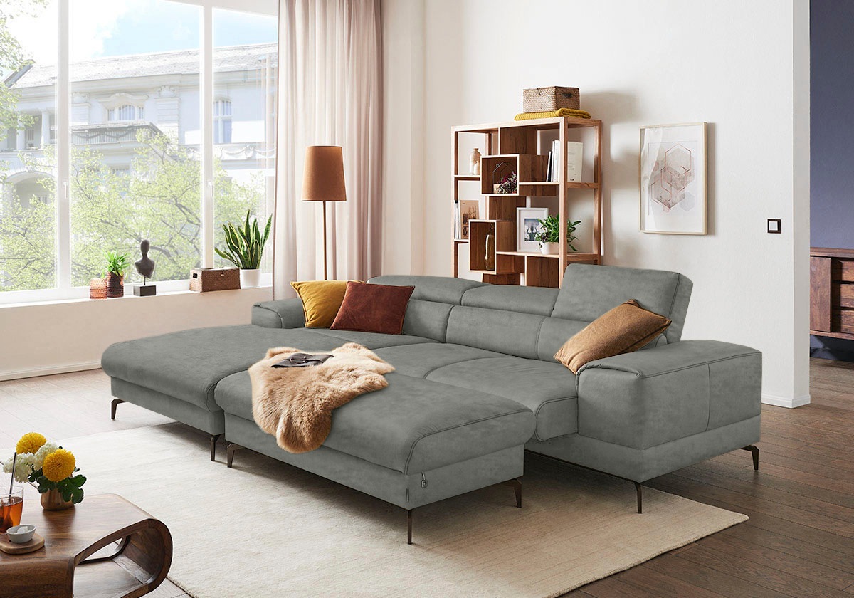 W.SCHILLIG Ecksofa »piedroo, Designsofa mit tollem Sitzkomfort, elegant und bequem, L-Form«, Kopfteilverstellung, wahlweise mit Sitztiefenverstellung, Breite 303cm