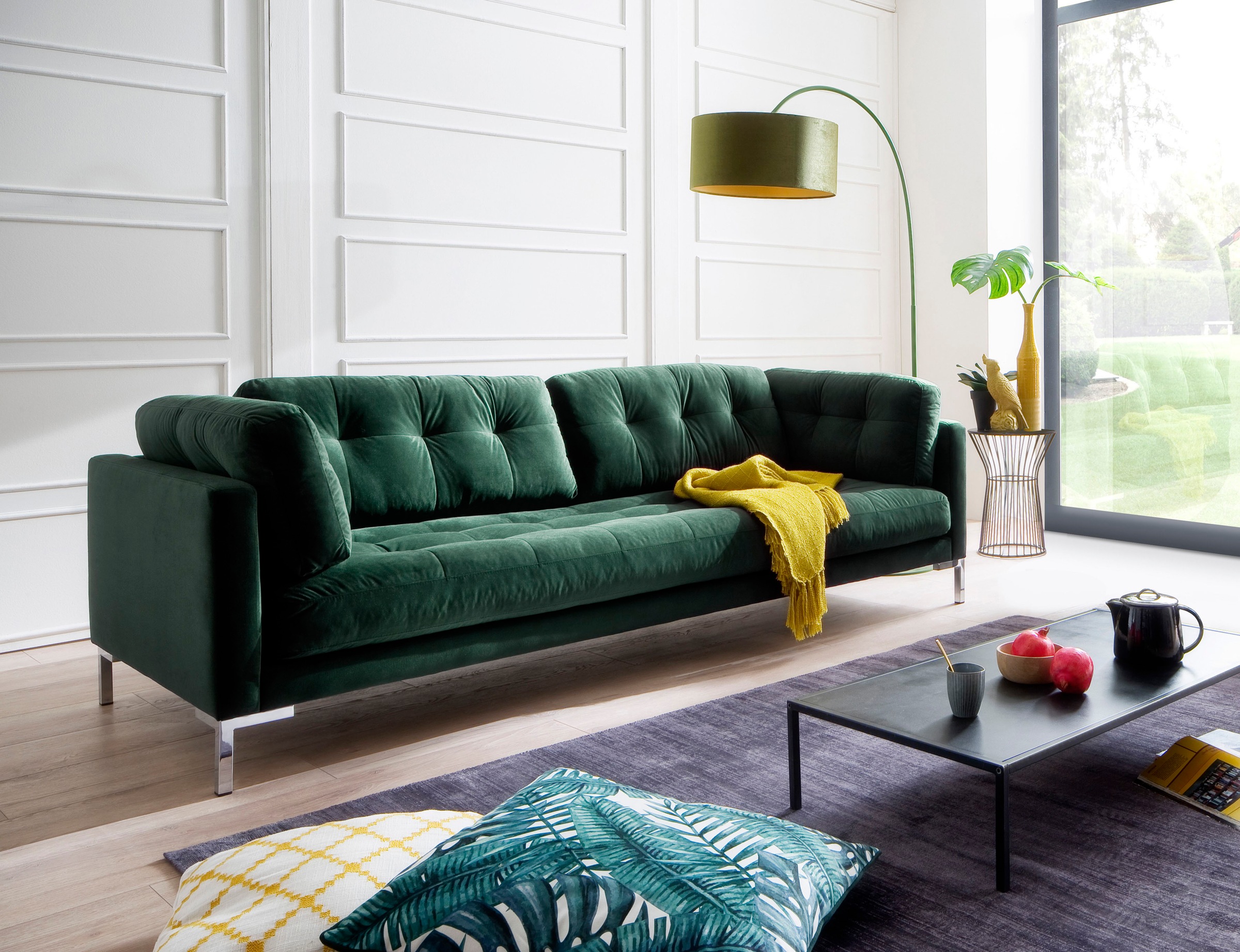 3-Sitzer OTTO HOME, B:228cm H:75cm T:92cm, gr ün, Sofas, "Landau", in Cord-Stoff mit Metallfuß