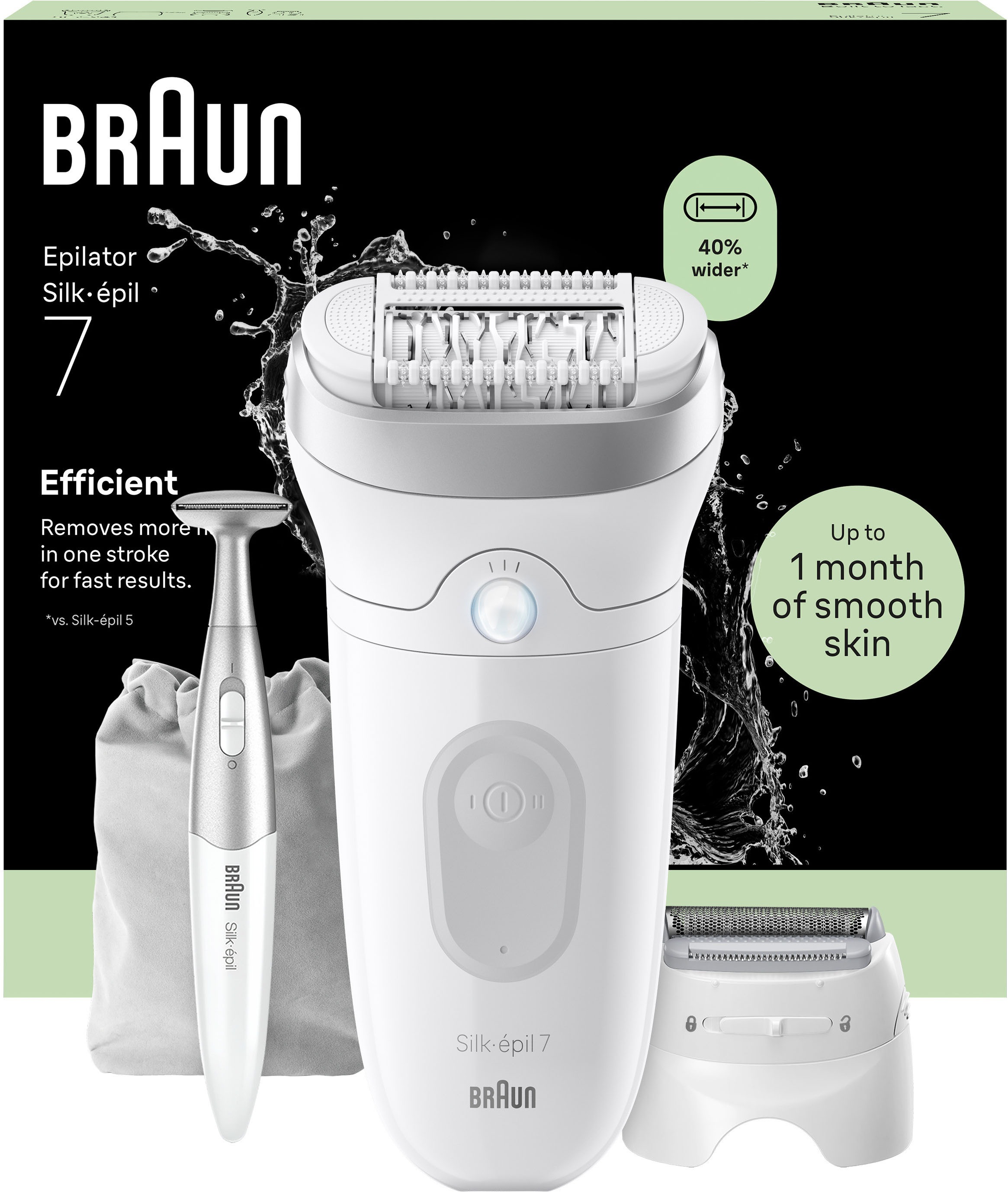 BRAUN Damen Epilierer "Silk-épil 7 SE7-241"weiß, silber, Epilierer, Wet & Dry, inklusive Rasieraufsatz, Trimmeraufsatz und Bikini-Trimmer
