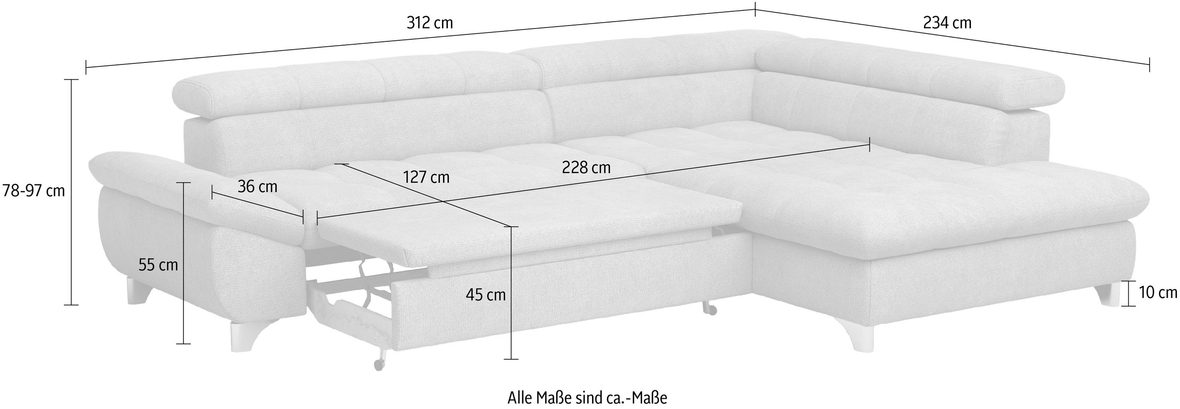 COTTA Ecksofa »Gemini L-Form«, mit Kopfteilverstellung, wahlweise mit Bettfunktion