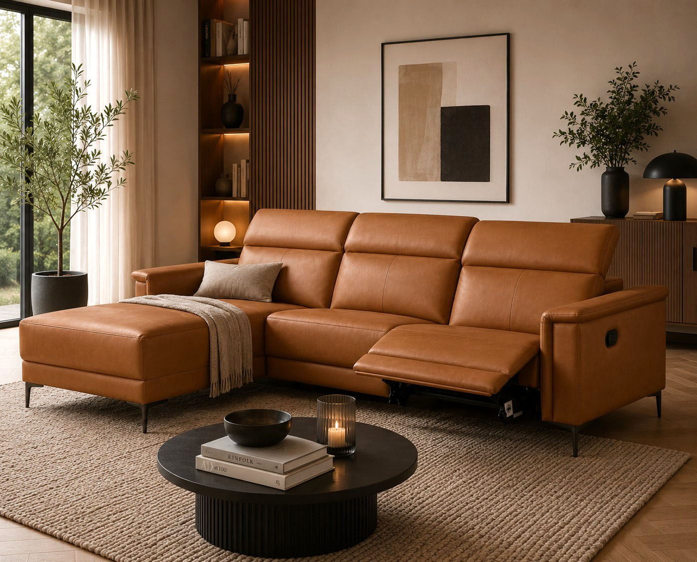 OTTO home "LUND, Lederoptik, L-Form, 261cm, man./elektr. Relaxfunktion (USB-A)" mit USB A-Anschluss bei elektrischer Variante und Kopfteilverstellung