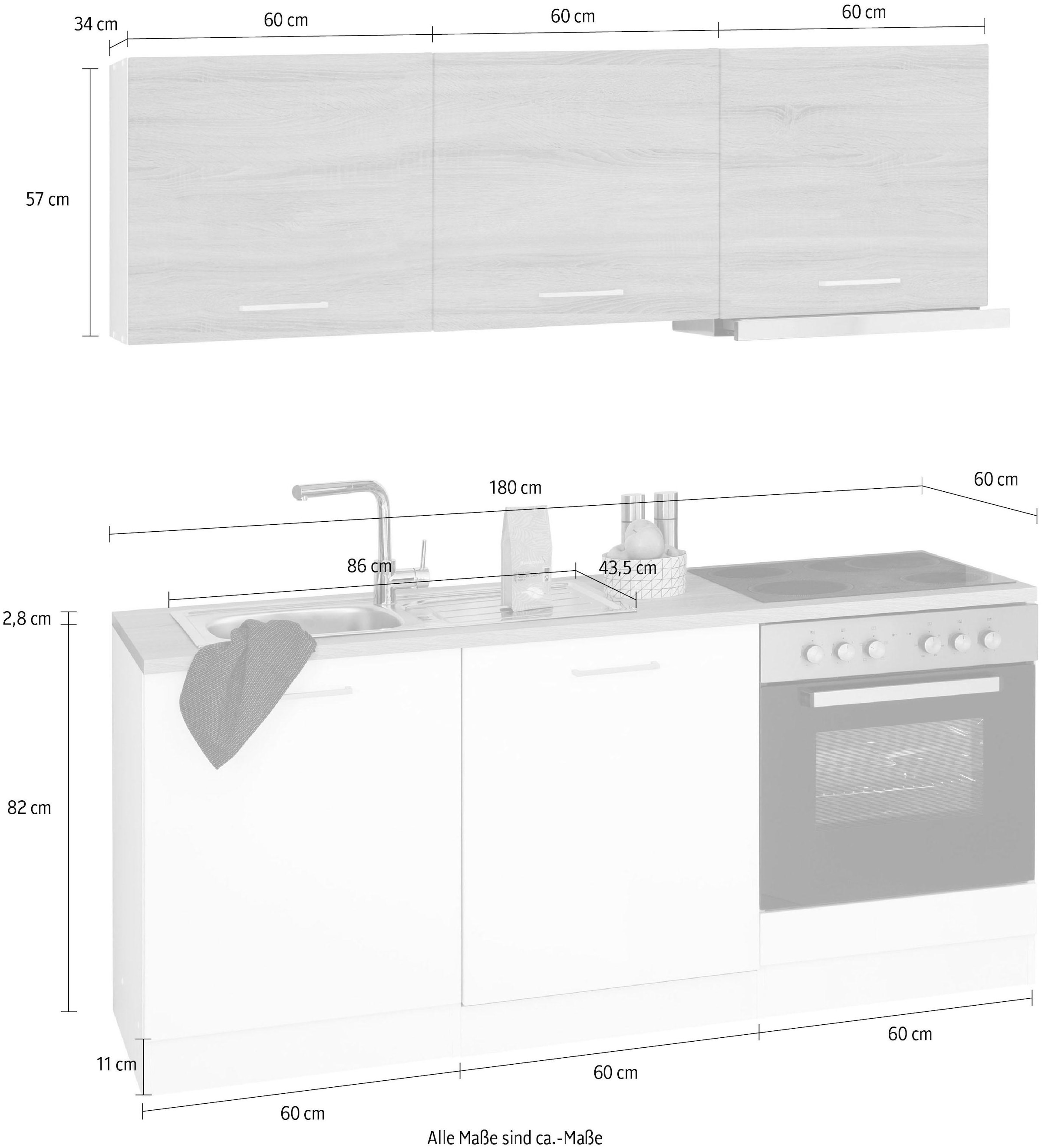 HELD MÖBEL Küchenzeile 180 kaufen cm »Visby«, mit E-Geräten, BAUR Breite 