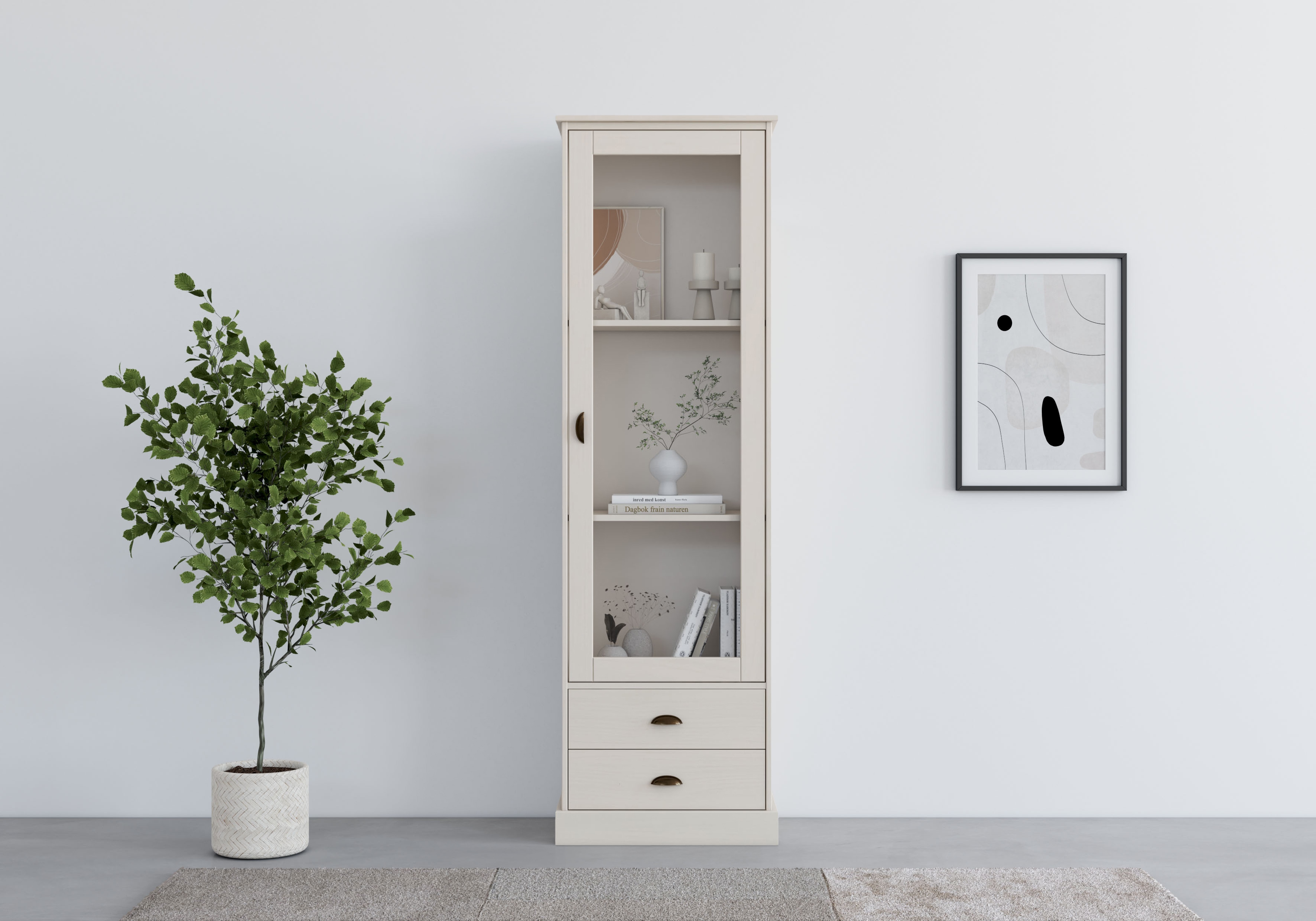 OTTO home Vitrine "Schröder" mit 1 Schiebetür, 2 Schubkästen, aus massivem Kiefernholz, Breite 55cm