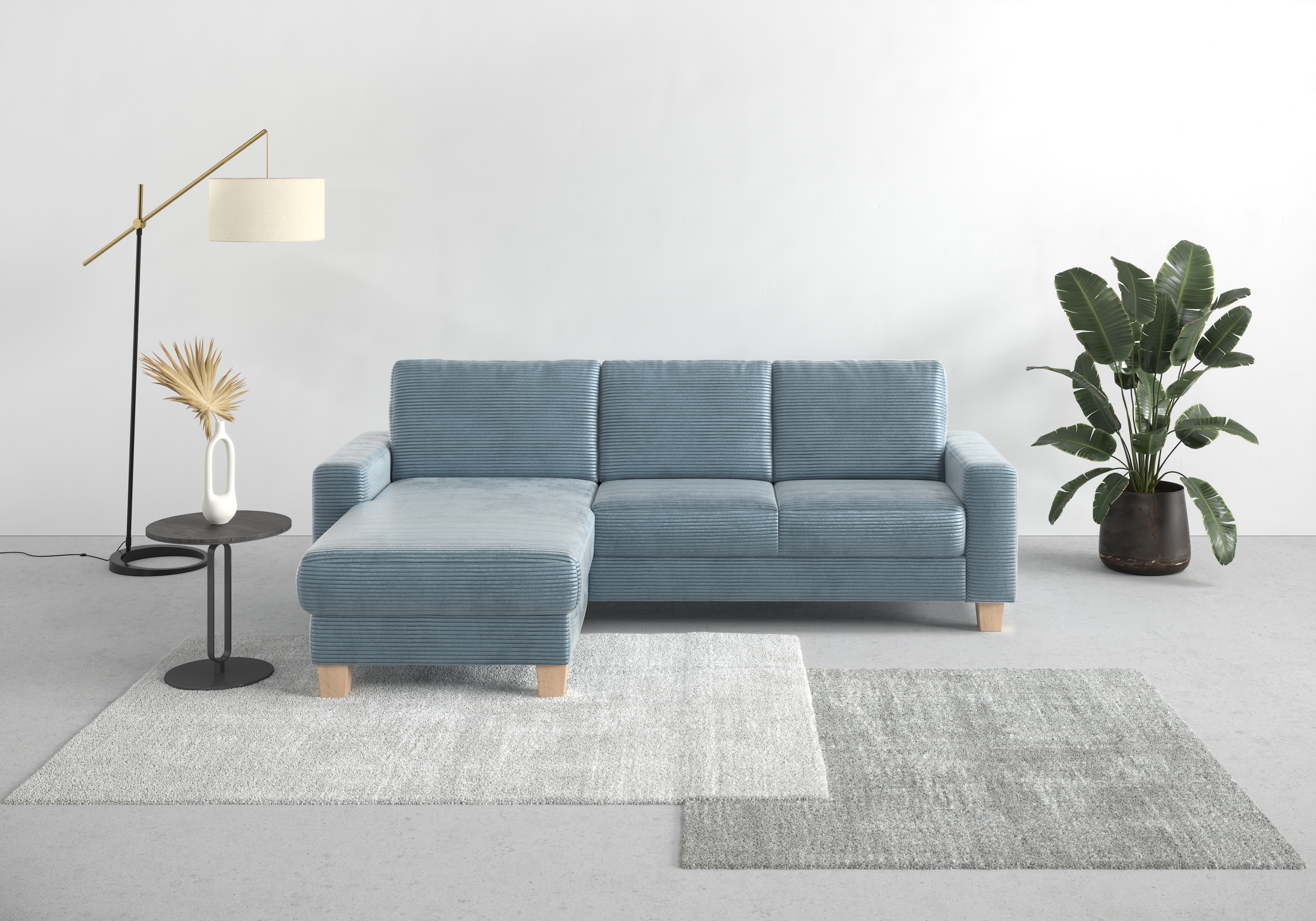 OTTO home Ecksofa "Summer L-Form" mit Recamiere, mit oder ohne Schlaffunktion und Bettkasten, Cord-Bezug