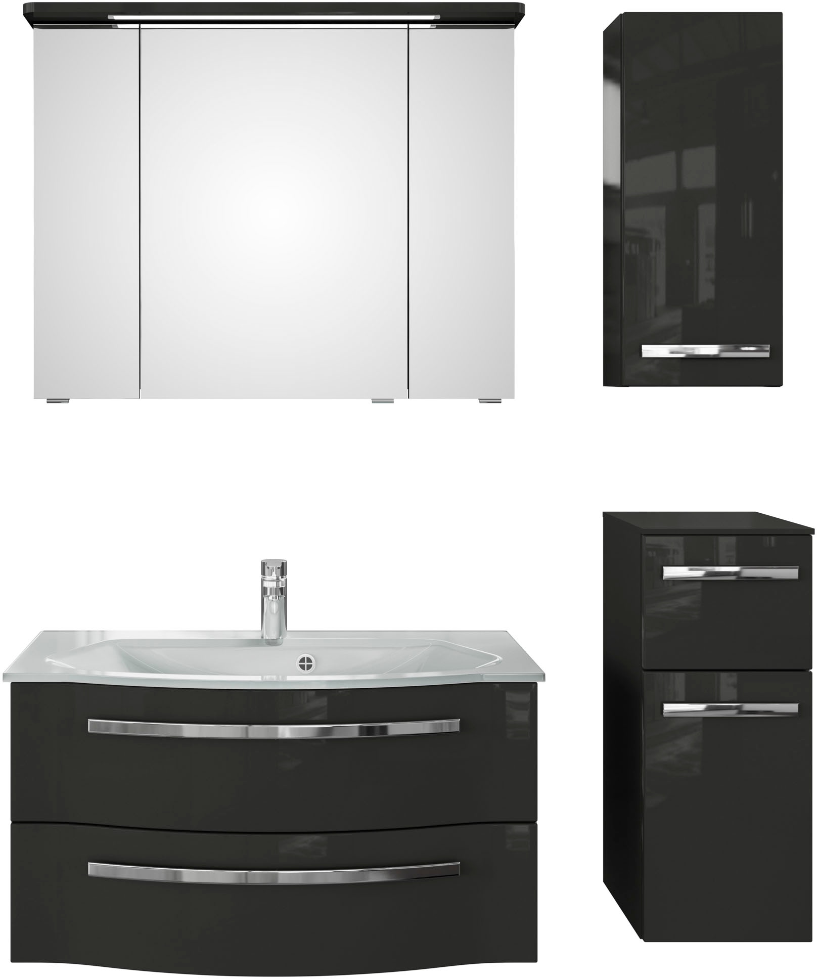 Saphir Badmöbel-Set "Serie 4005, vormontiert, Glaswaschbecken, Spiegelschra günstig online kaufen