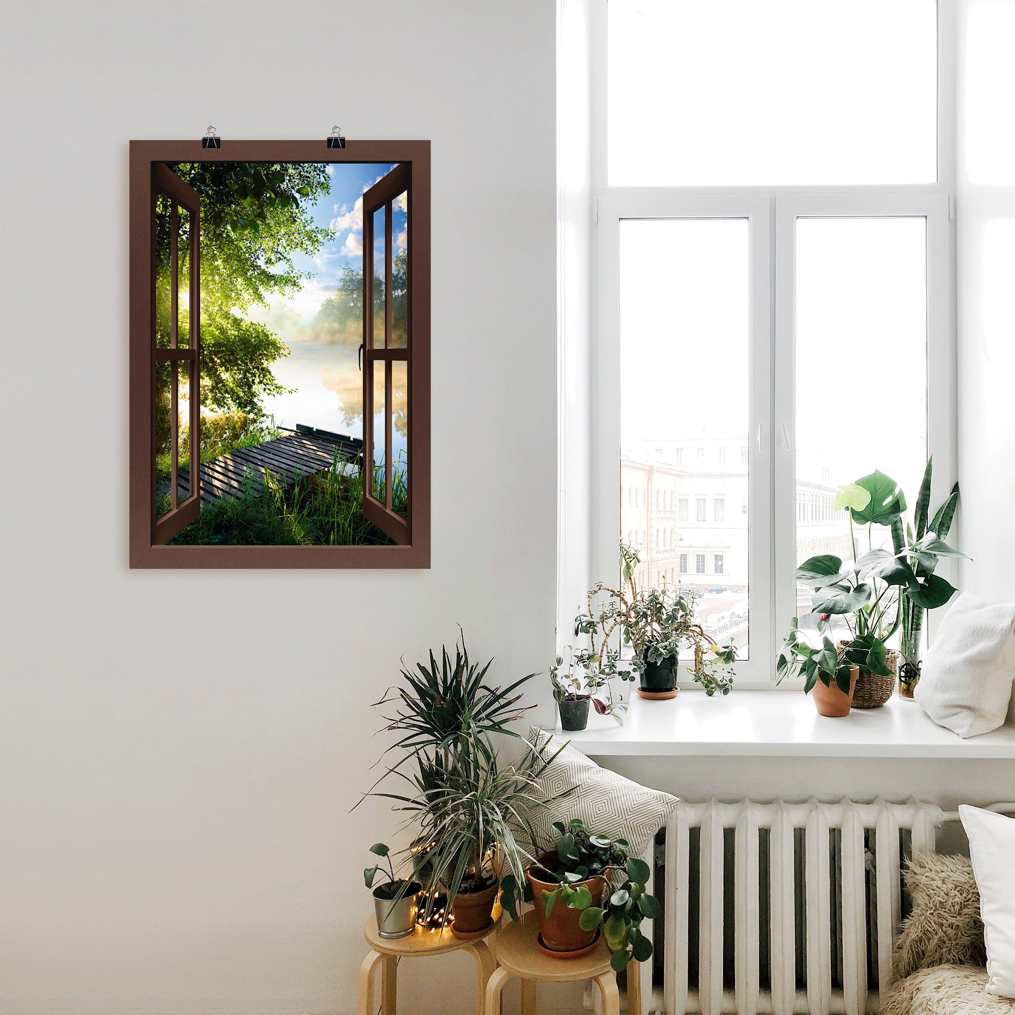 Artland Wandbild "Fensterblick Angelsteg am Fluss" Fensterblick 1 Stk. tlg. günstig online kaufen