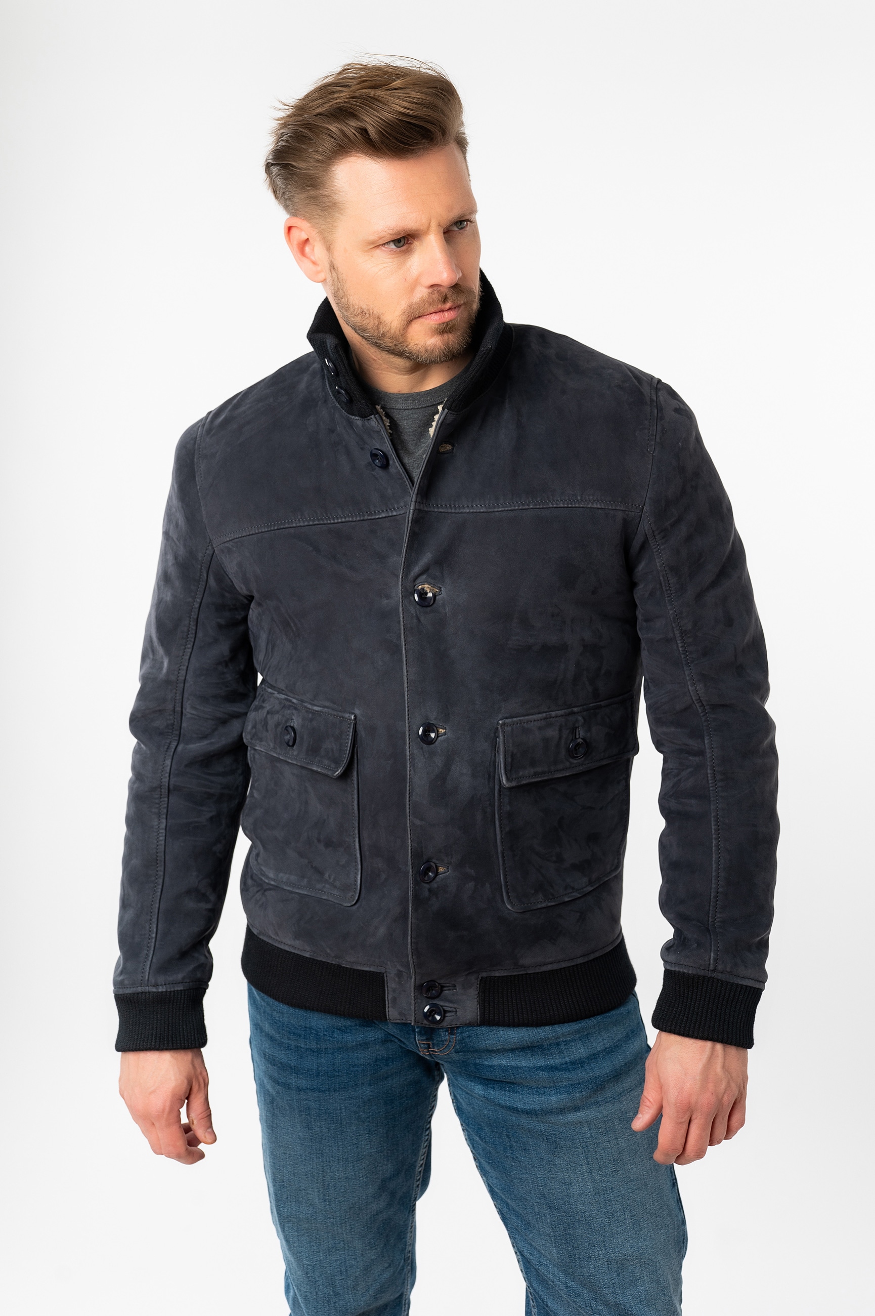 Mauritius Lederjacke "MMThalor" mit geripptem Stehkragen günstig online kaufen