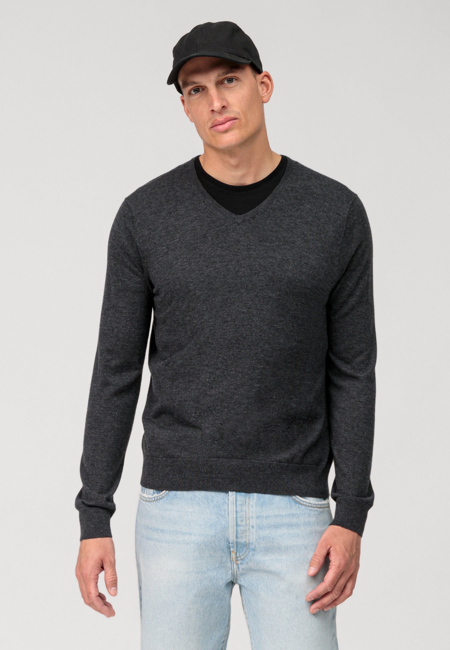Strickpullover OLYMP "OLYMP Casual Strick", Herren, Gr. 3XL, anthrazit, 85% Schurwolle, 15% Seide, Pullover Strickpullover