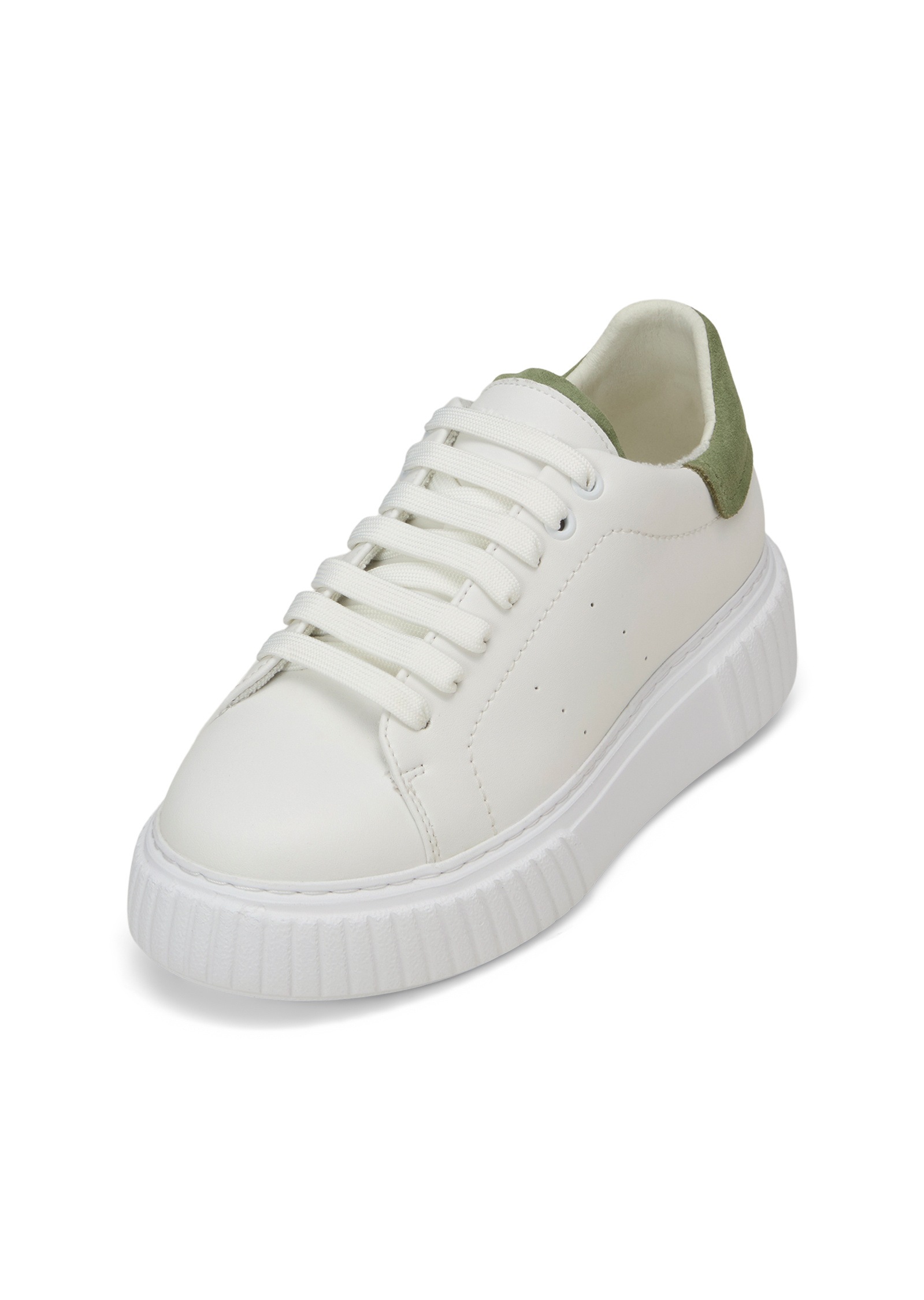 Sneaker MARC O'POLO "aus softem Rindleder", Damen, Gr. 39, weiß, calm sage, Obermaterial: 100% Leder (Rind), unifarben, Schuhe Sneaker