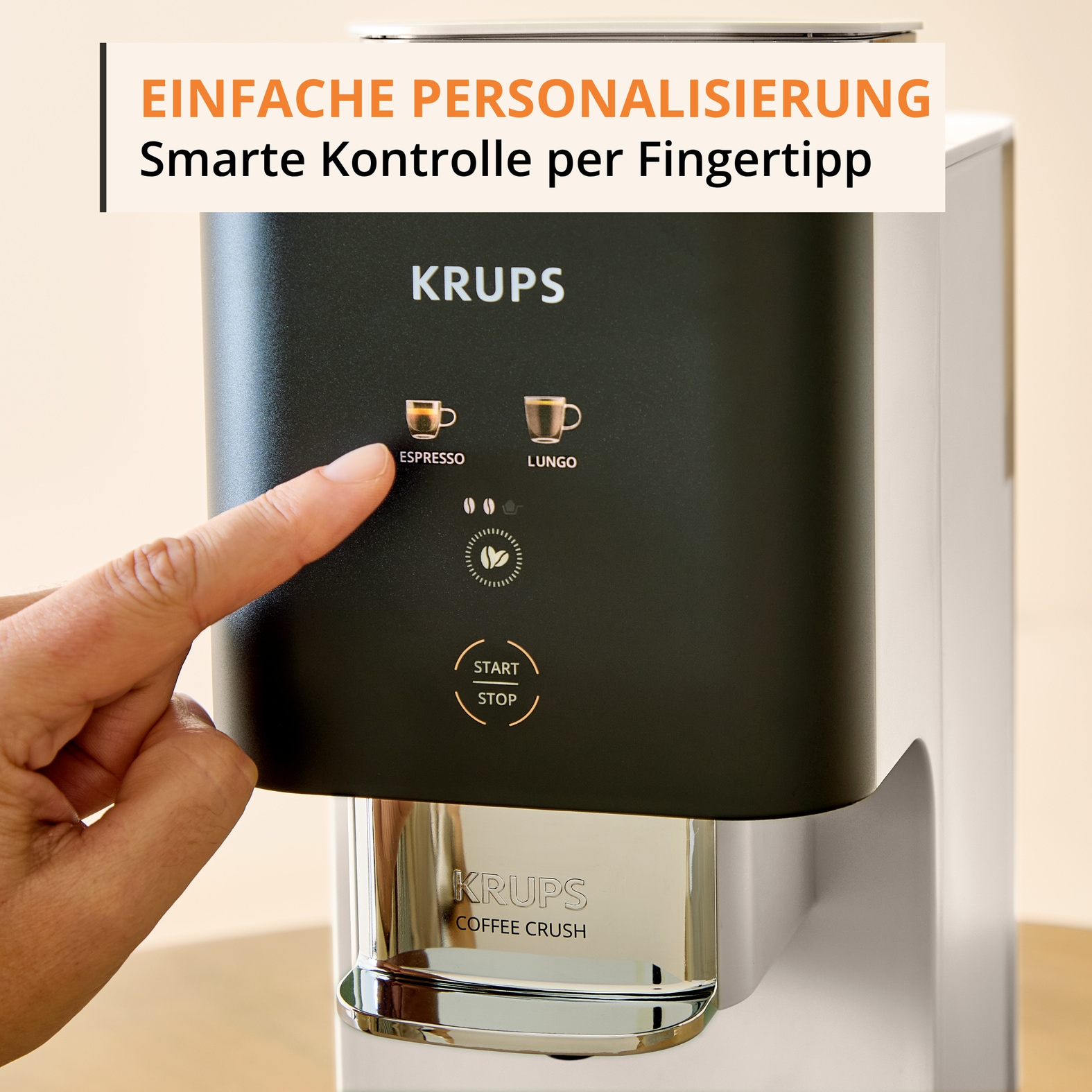 Krups Kaffeevollautomat »Coffee Crush SA4001 für Espresso & Lungo, platzsparend mit 15 cm Breite« frisch gemahlene Bohnen oder vor-gemahlen, einfache Reinigung,