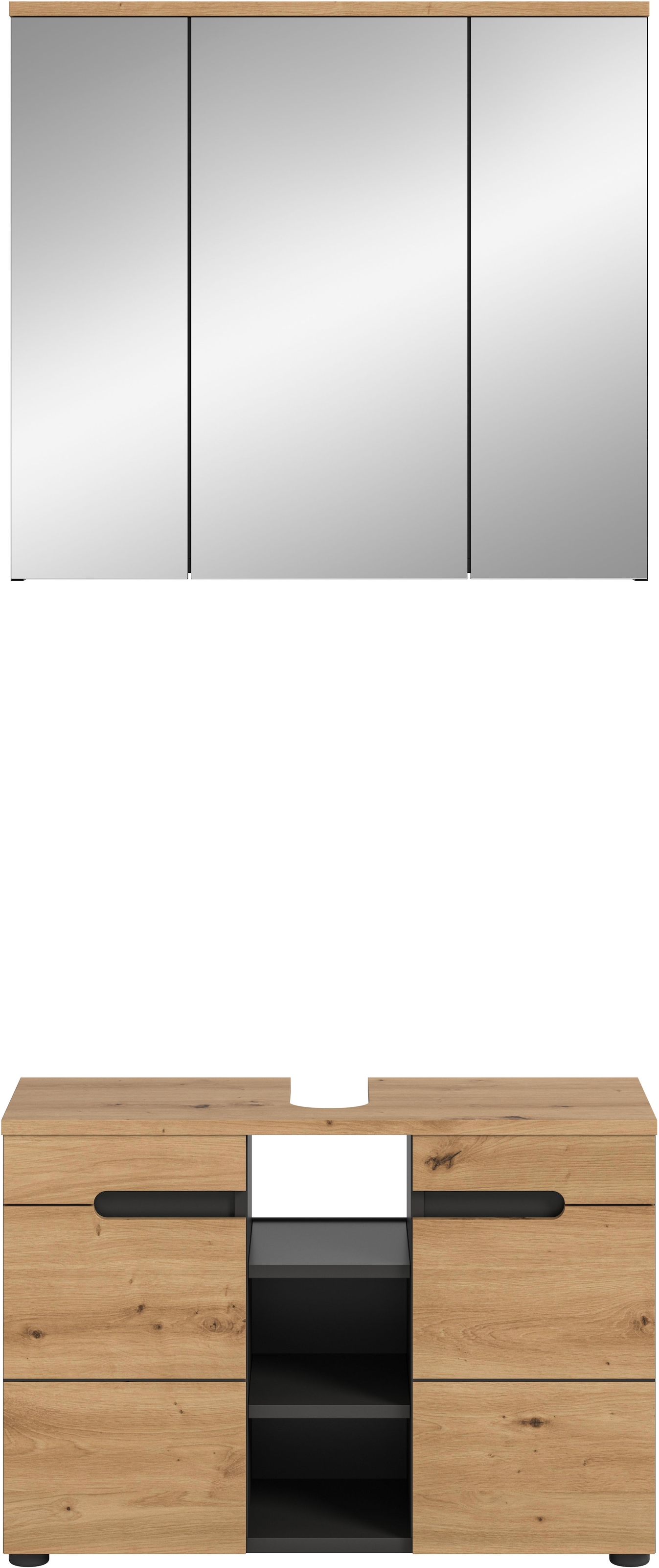 INOSIGN Badmöbel-Set »REHAT, 2-teilig, Breite 80 cm, mit Grifflosen Fronten, bestehend aus:«, (2 St.), 1x Waschbeckenunterschrank & 1x Spiegelschrank