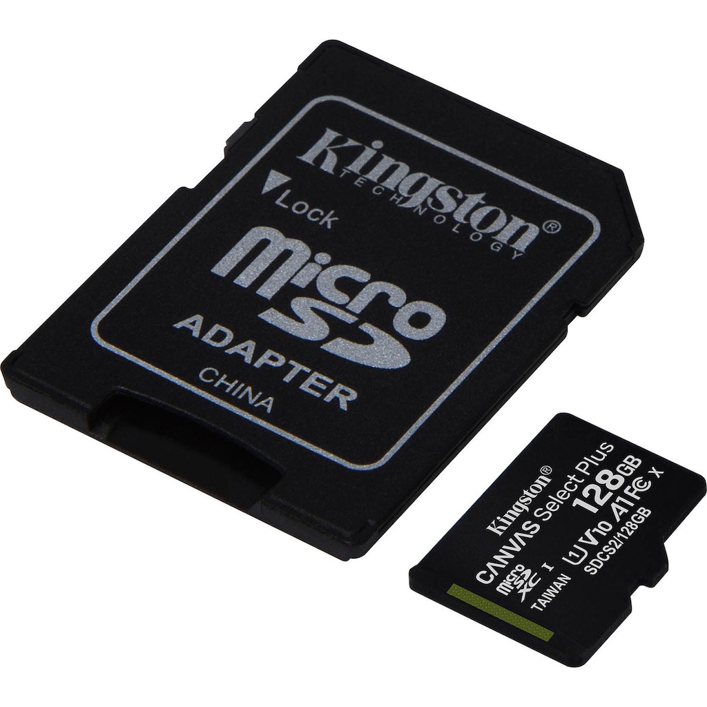 Kingston Speicherkarte »Canvas Select Plus microSD 128GB + ADP«, (UHS-I Class 10 100 MB/s Lesegeschwindigkeit)