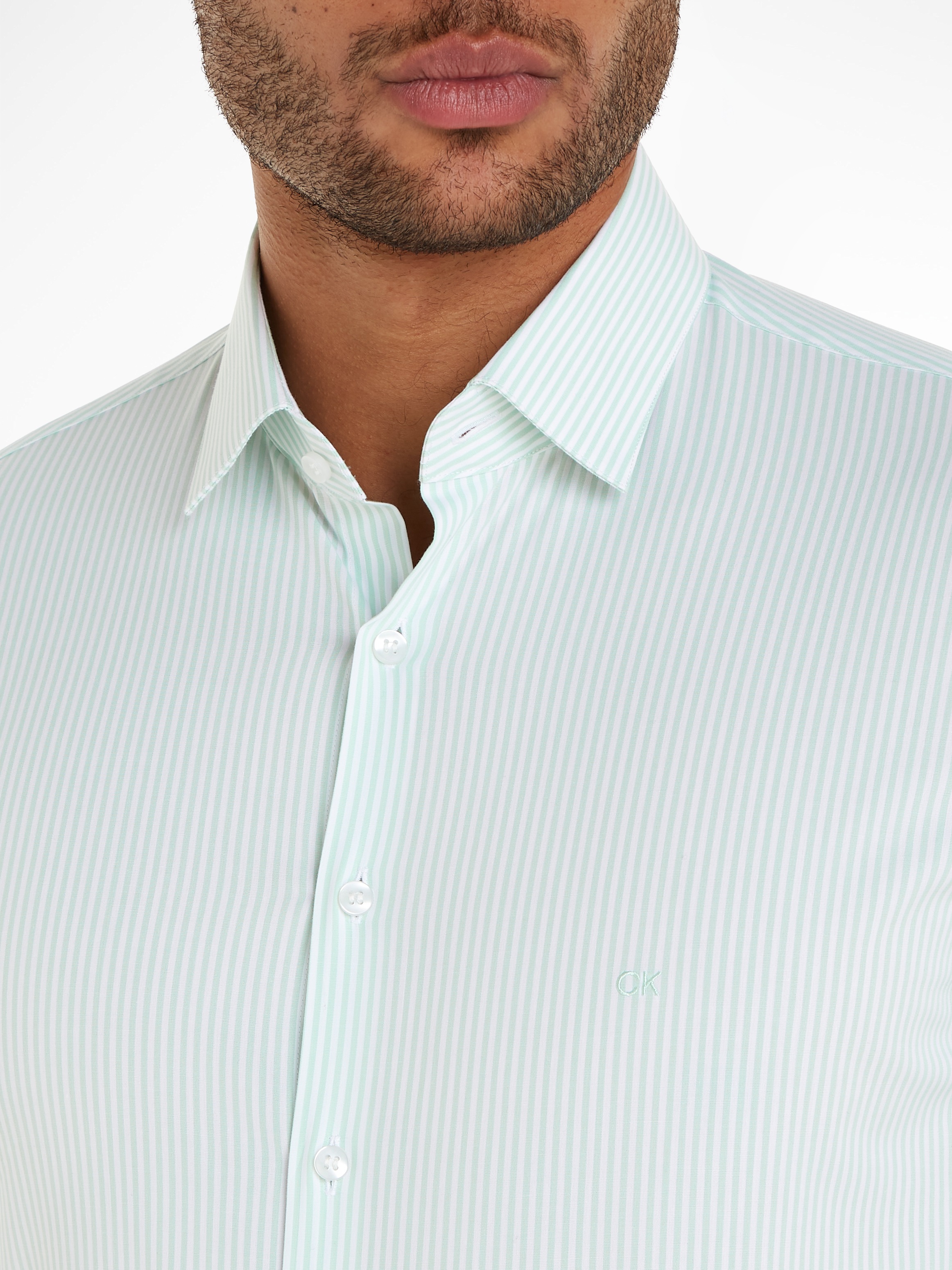 Calvin Klein Langarmhemd »POPLIN STRIPE SLIM SHIRT« mit Logoprägung