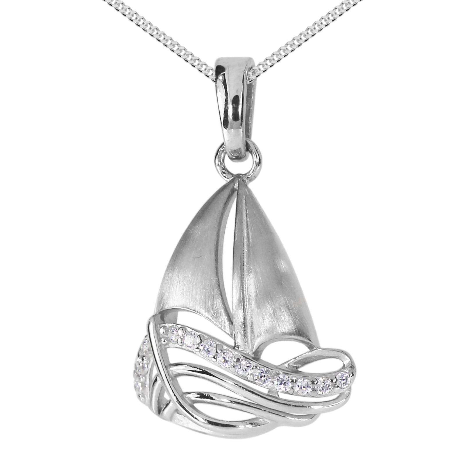 Kette mit Anhänger OSTSEE-SCHMUCK "- Schiff - Silber 925/000 - Zirkonia" Gr. 60, silber (silber 925, silberfarben, weiß), Schmuck_Sets, Damen, 60, Silber 925 (Sterlingsilber)
