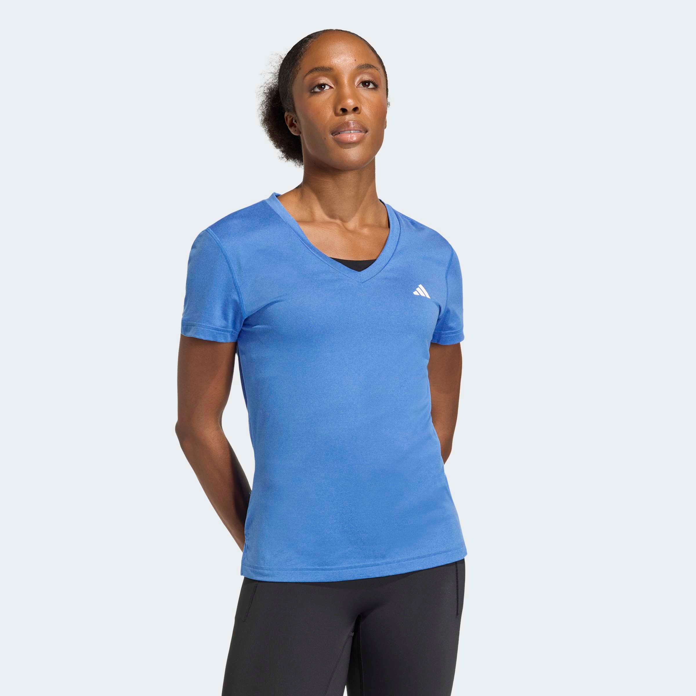T-Shirt ADIDAS PERFORMANCE "WE MIN V NK TEE", Damen, Gr. M, ray blau, Obermaterial: 93% Polyester, 7% Elasthan, V-Ausschnitt, Shirts T-Shirt