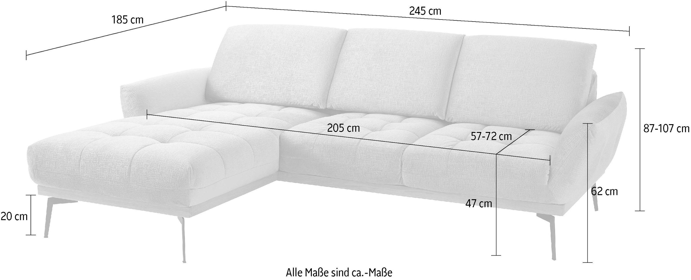 Ecksofa EXXPO - SOFA FASHION "Palic, inkl. Rückenverstellung, bequem, elegant, Breite 245cm, L-Form", weiß (salz, pfeffer), B:245cm H:87cm T:185cm, Webstoff Premium: 67% Polyester, 33% Baumwolle;Webstoff: 100% Polyester;Velours: 100% Polyester, Sofas, Eck 3