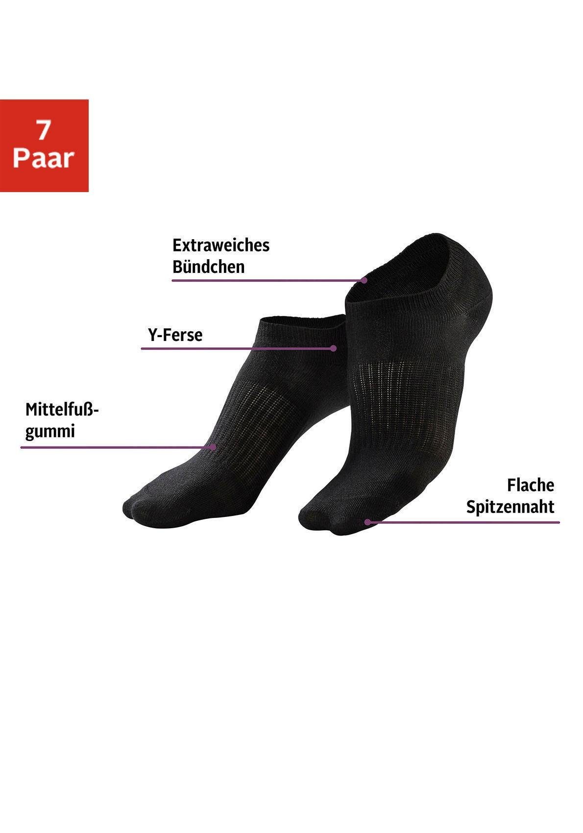 LASCANA ACTIVE Sneakersocken "Kurze, Niedrige Socken aus Baumwolle für Sneaker, ohne Frottee" Packung, 7 Stk. tlg. mit Mittelfußgummi