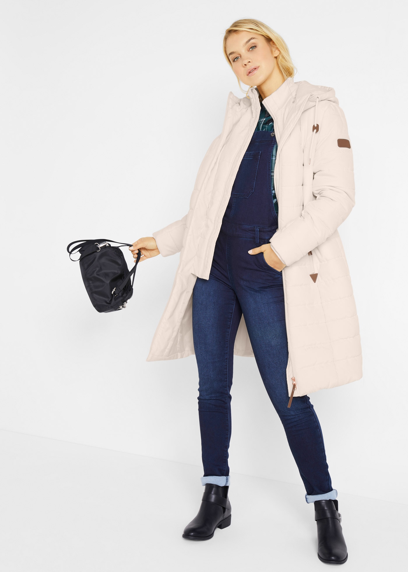 bonprix Steppmantel »Steppmantel, 2-in-1 Optik« 2-in-1 Optik, mit Kapuze und Stehkragen