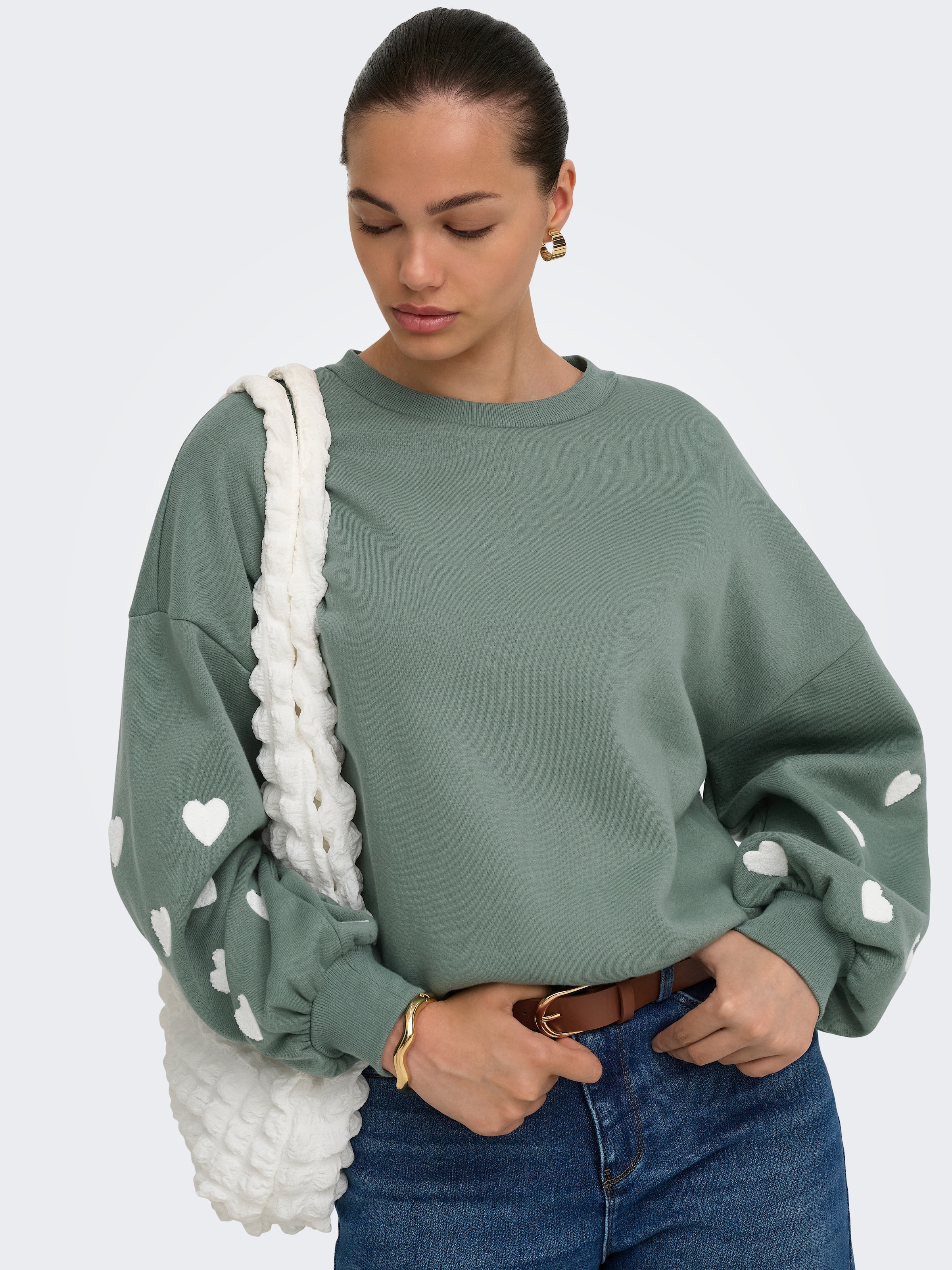 ONLY Sweatshirt "ONLMACY L/S O-NECK BOX CC SWT", Baumwollmischung, regular fit
