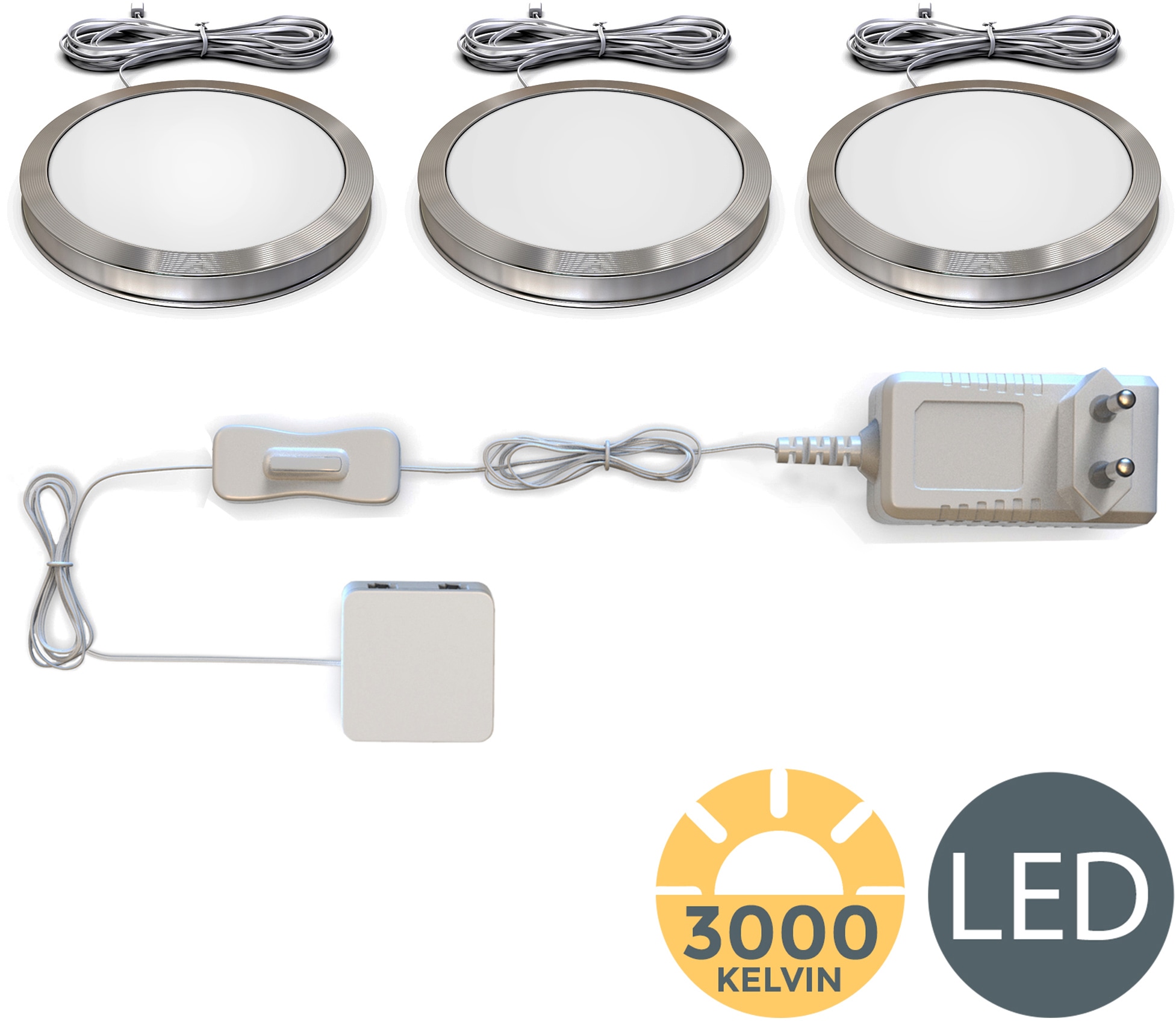 B.K.Licht Unterschrankleuchte, 3 flammig, Leuchtmittel LED-Board | LED fest integriert, LED Schranklicht, Küche, SET inkl. LED Modul 2W 170lm 3000K