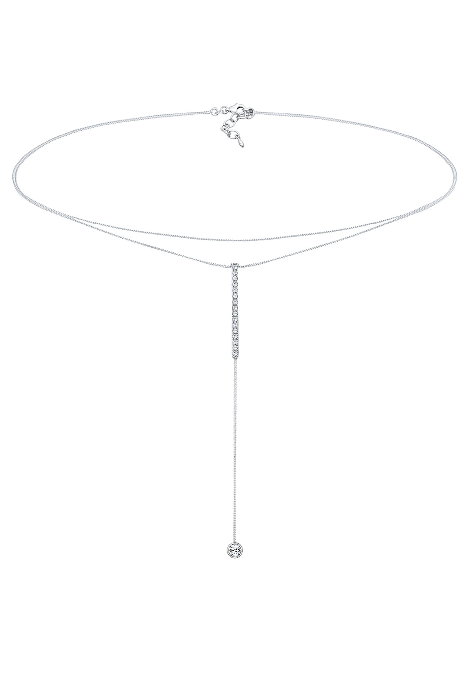 ELLI Damen Choker "Halskette Y-Kette Layer Rechteck Weiß 925 Sterling Silber, mit Kristallen von Swarovski", Silber 925 (Sterlingsilber), silber,