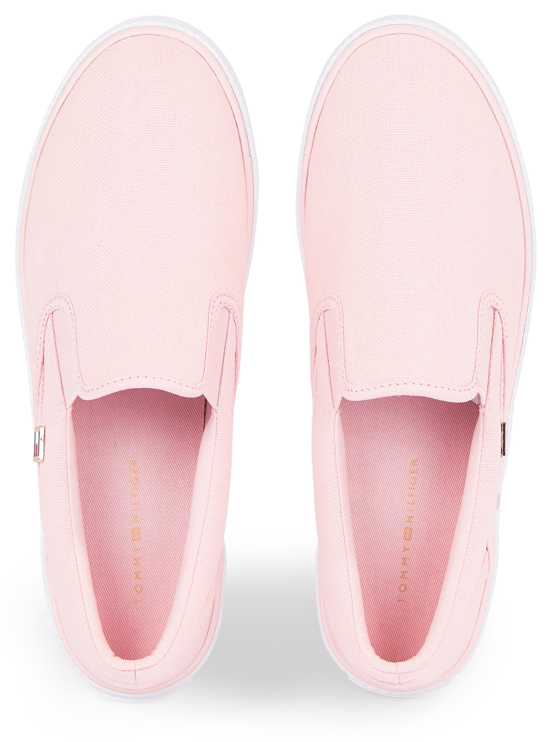 Tommy Hilfiger Slip-On Sneaker »VULC CANVAS SLIP-ON SNEAKER«, Slipper, Freizeitschuh, Sommerschuh mit seitlichen Stretcheinsätzen