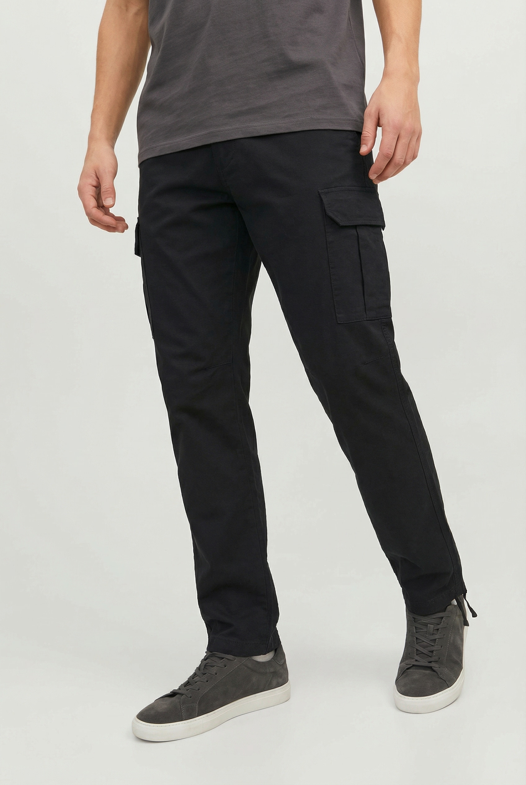 Cargohose JACK & JONES "JPSTKANE BARKLEY CARGO PANT NOOS", Herren, Gr. 31, Länge 34, schwarz, Web, Obermaterial: 100% Baumwolle, unifarben, relaxed fit knöchellang, Hosen Cargohose