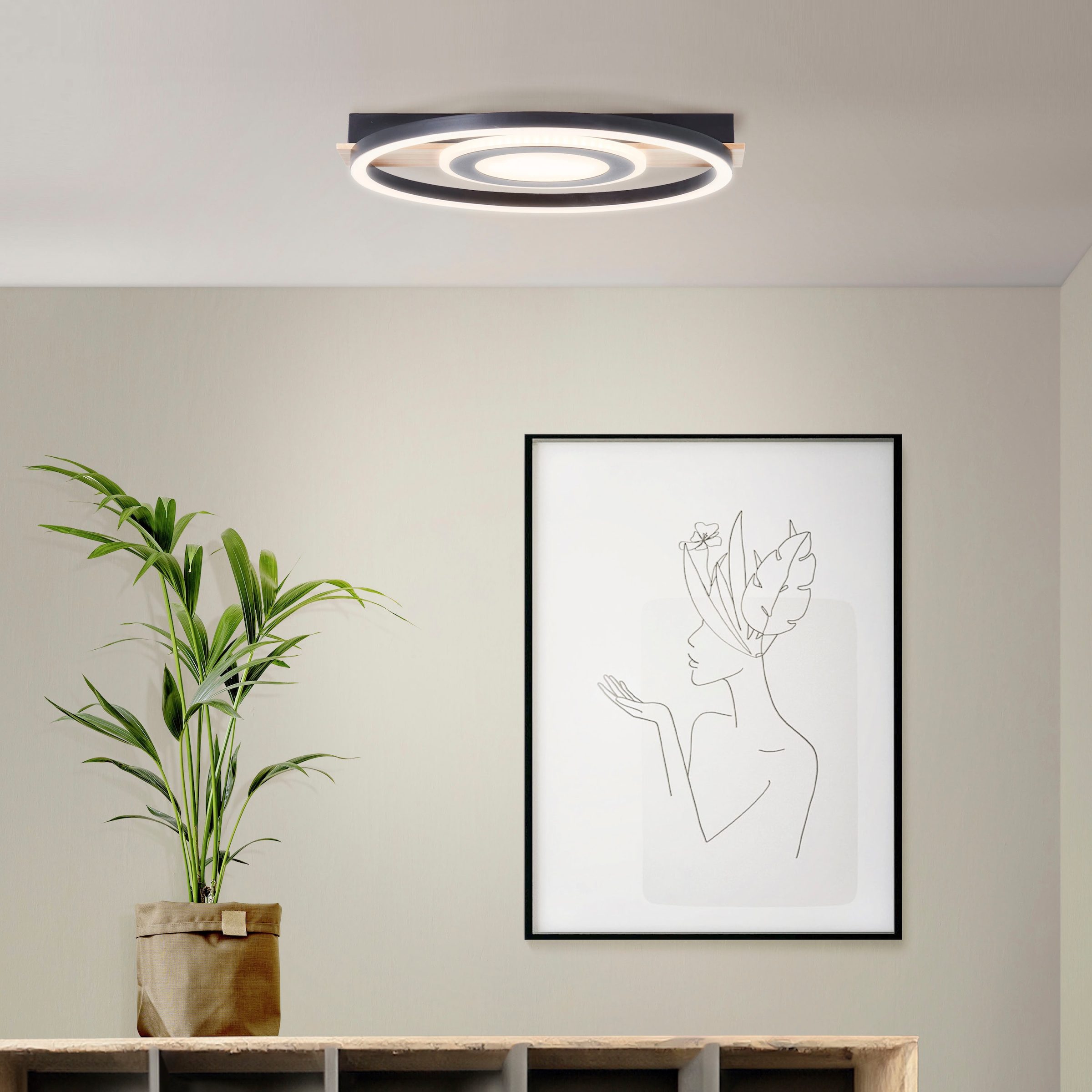 my home LED Deckenleuchte »Lysann«, 39 x 37 cm, 22 W, 2900 lm, 3000 K, Holz/ Metall, braun/schwarz | BAUR | Deckenlampen