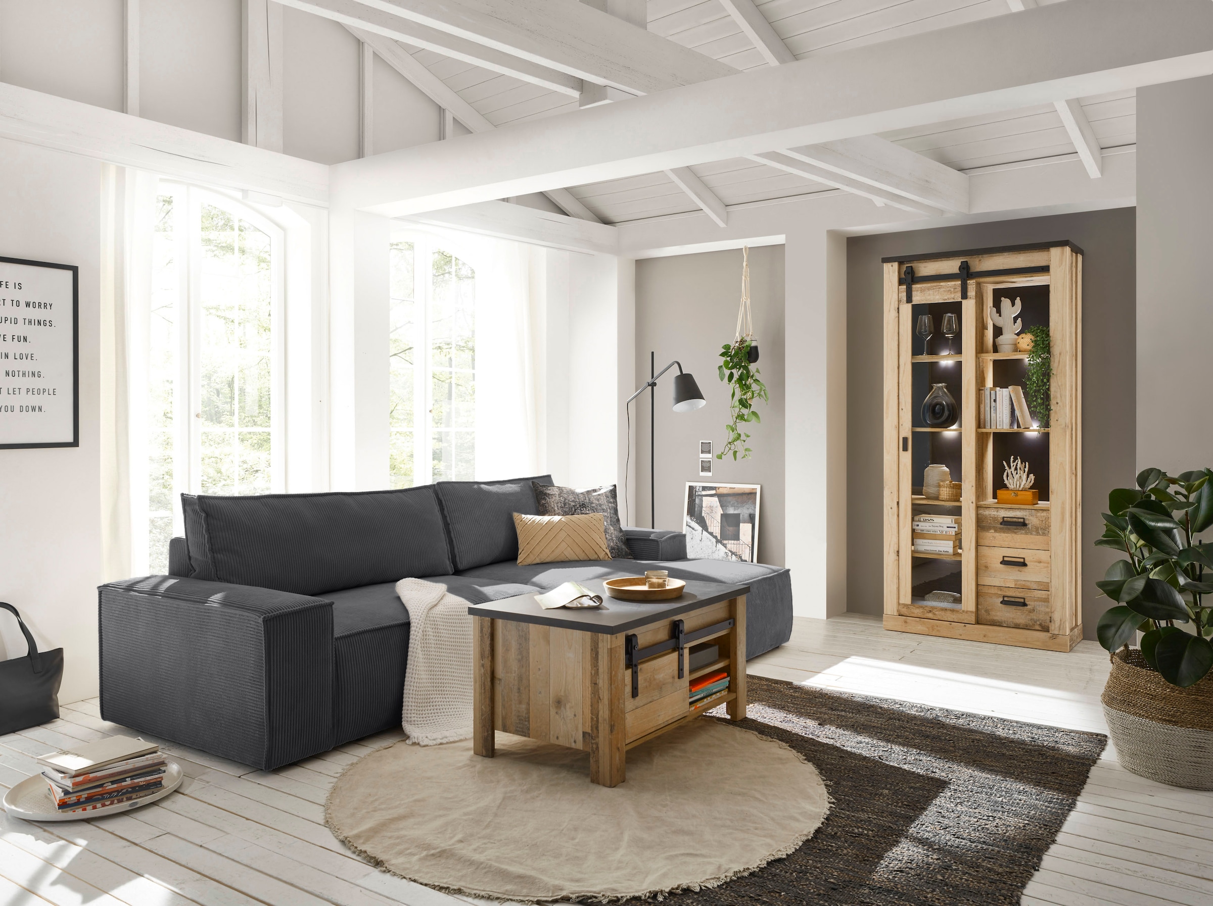 OTTO home Ecksofa »SHERWOOD L-Form, 267 cm - OTTO. Verlässliche Qualität.« Schlaffunktion mit Bettkasten (210x136 cm), Cord, Vintage, Samtvelours