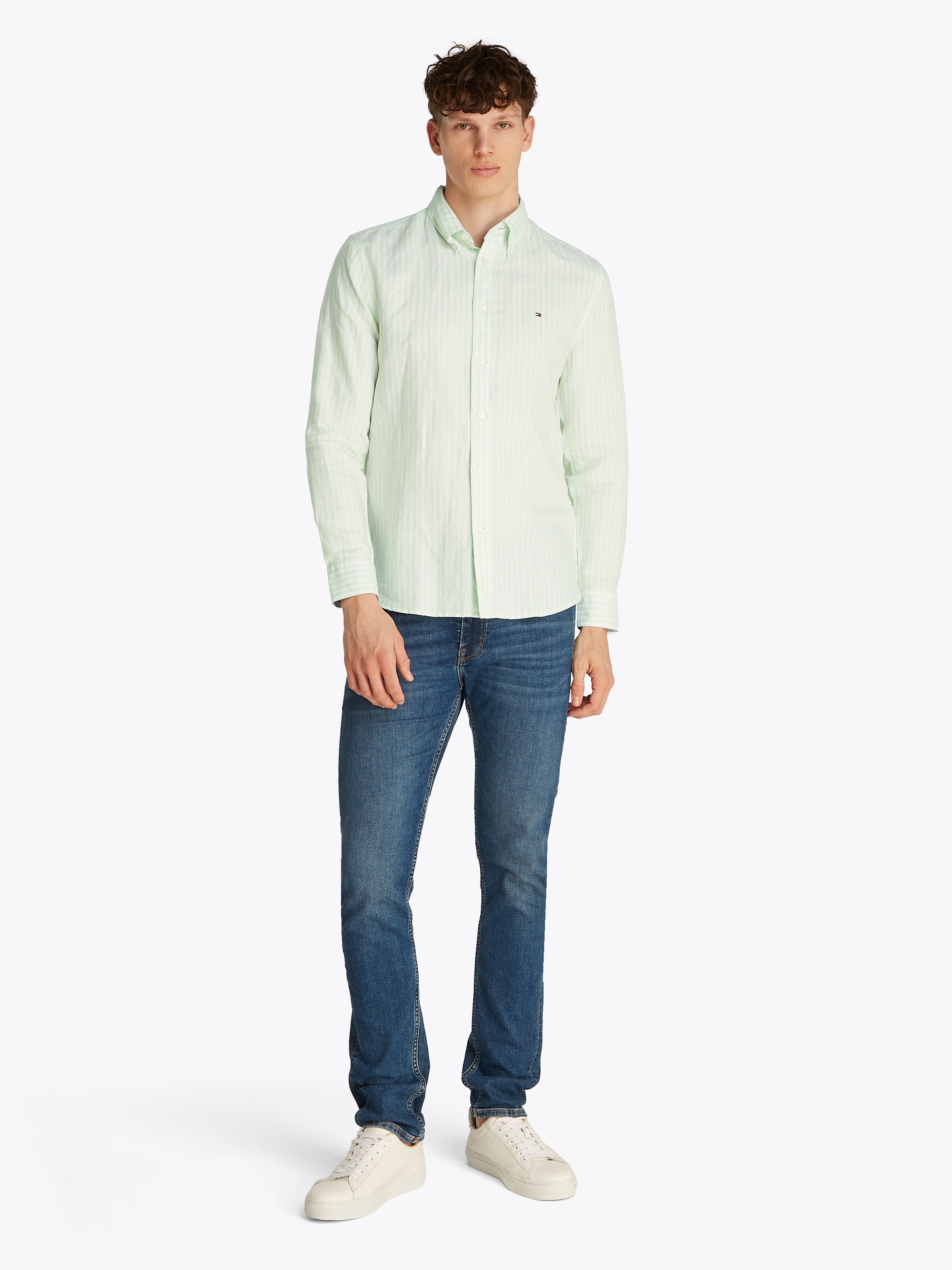 Tommy Hilfiger Langarmhemd »LINEN BLEND BOLD STRIPE«, mit feinen Streifen